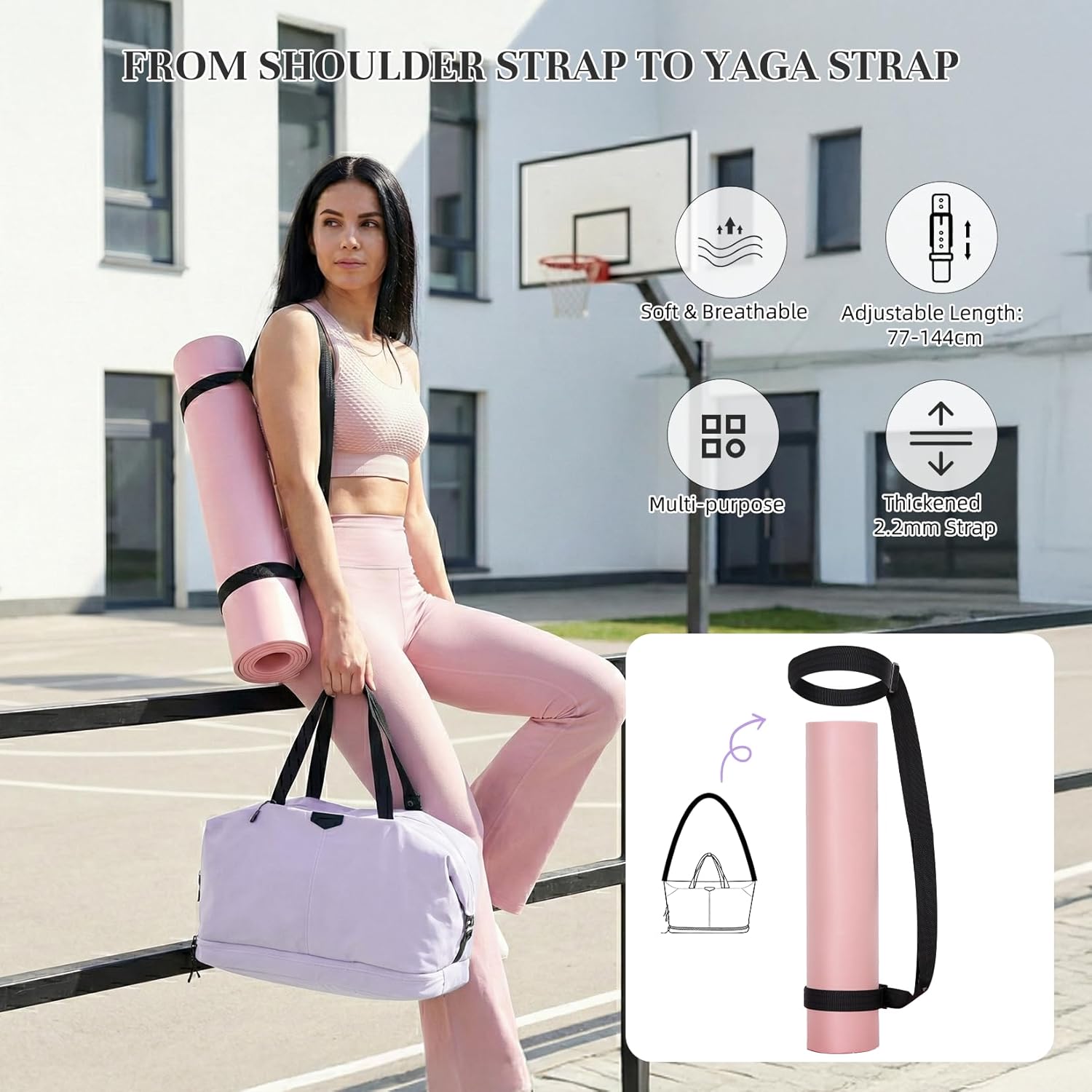 Timeet Expandable Gym Duffel Bag For Women with Yoga Mat Strap, 47L Sports Duffle Bag With Shoes Compartment&Dry Wet Pocket, Water Resistant Carry on Sports Weekend Travel Overnight Bag, Dreamy Purple