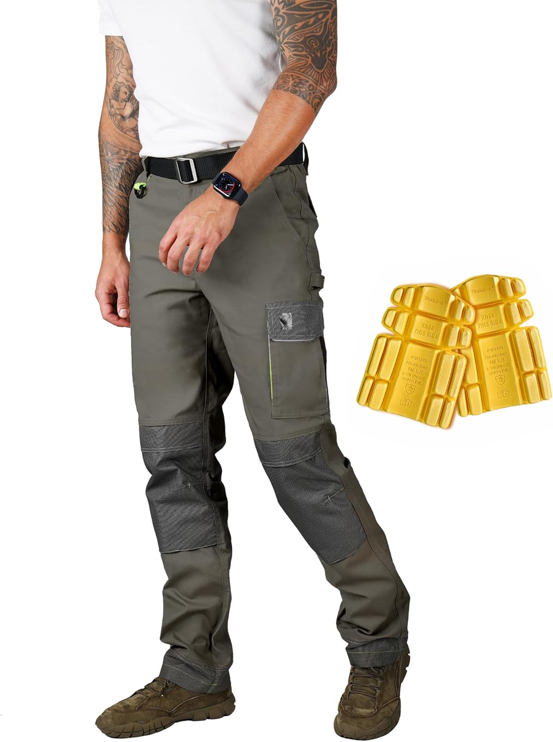 Ellobird Men's Cargo Construction Flex Work Pant for Men Double Knee Reinforcement Stretch Elastic Waistband Tactical Pants