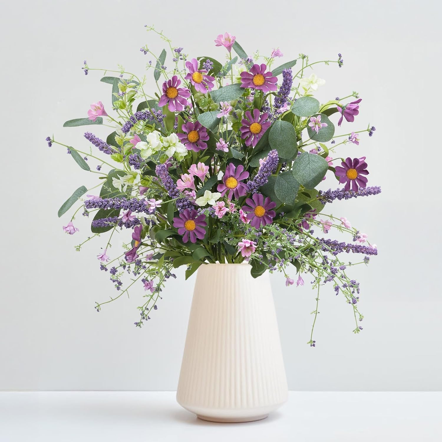 Zythrem 4 Bundles Spring Floral Picks Fake Wildflowers with Purple Daisy Stems Spring Bouquet Flowers Artificial Flower Arrangements for Home Decor Indoor Table Centerpieces Kitchen