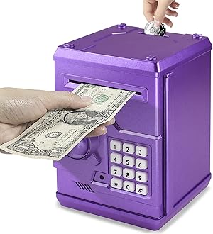 HUSAN Piggy Banks for Kids, Electronic Password Code Money Banks ATM Banks Box Coin Bank for Children Boys and Girls (Purple Gold)