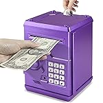 HUSAN Piggy Banks for Kids, Electronic Password Code Money Banks ATM Banks Box Coin Bank for Children Boys and Girls (Purple Gold)