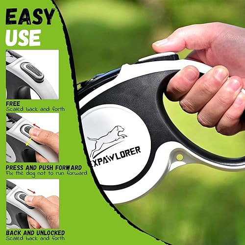 Miniatura 6 de EXPAWLORER Correa retráctil doble para perro, a prueba de masticación, 2 cuerdas de alambre fuertes sin enredos, correa resistente de 16 pies para