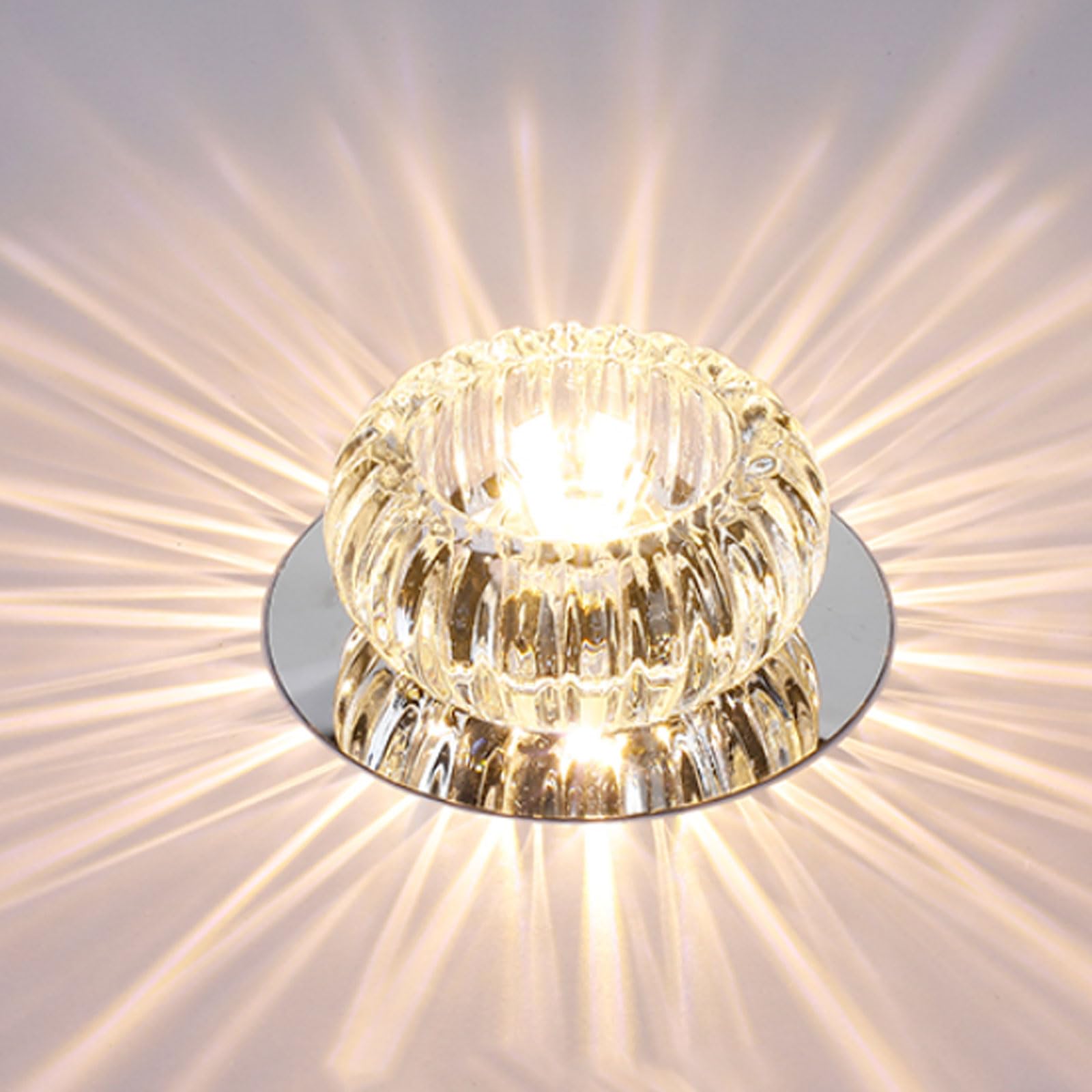 ZJHAHJY Mini Crystal Downlight for Aisle Entrance Balcony Hallway Nordic Modern Small LED 6W Ceiling Light 3-Color Dimmable Round Lighting Fixture Home Decoration