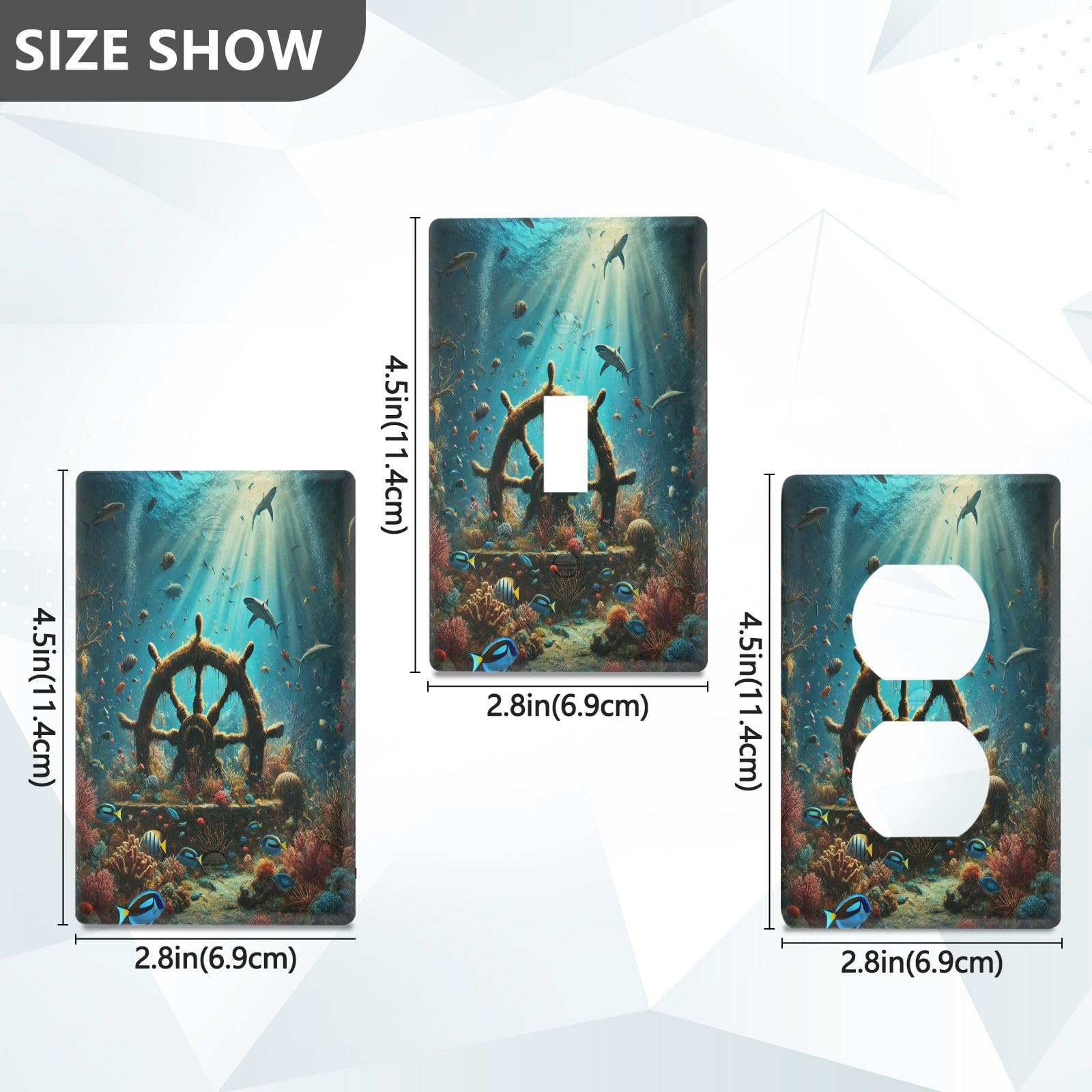 Fish Sea Light Switch Cover Decorative Receptacle Outlet Wall Plate Guard Plastic Outlet Covers for Farmhouse Home Decor Livingroom (Unused Outlet Cover)