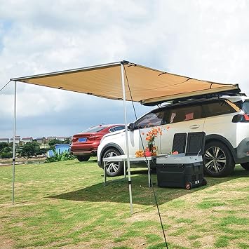 Roof Rack Awning, Retractable Car Side Awning for Camping, Pull-Out Sun Shade with Storage Bag, PU5000mm, UPF50+, for SUV/Truck/VanBrown,200x300cm/6.6x9.8ft
