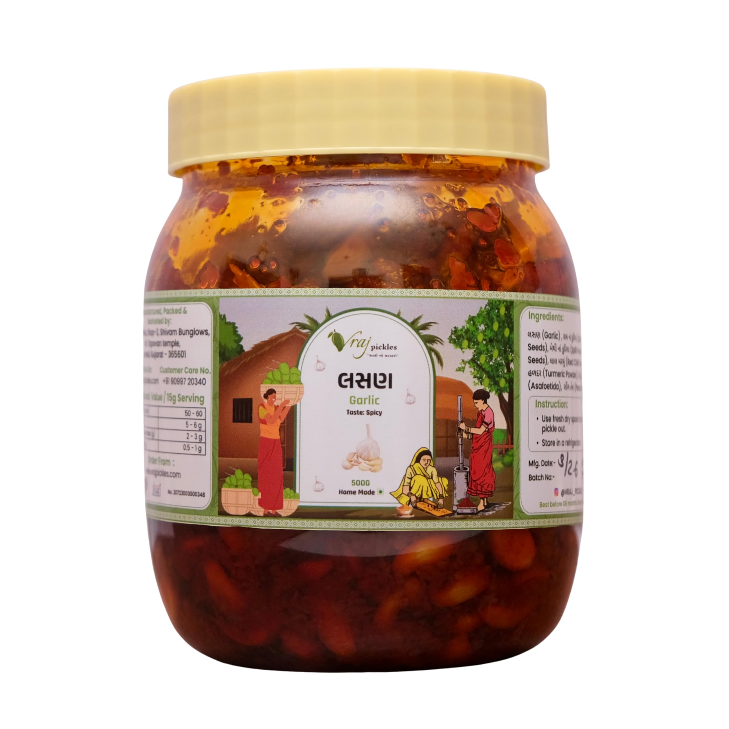 Vraj Pickles Homemade Spicy Garlic Pickle – Lahsun ka Achar – Authentic Indian, No Preservatives, 500g-image-10