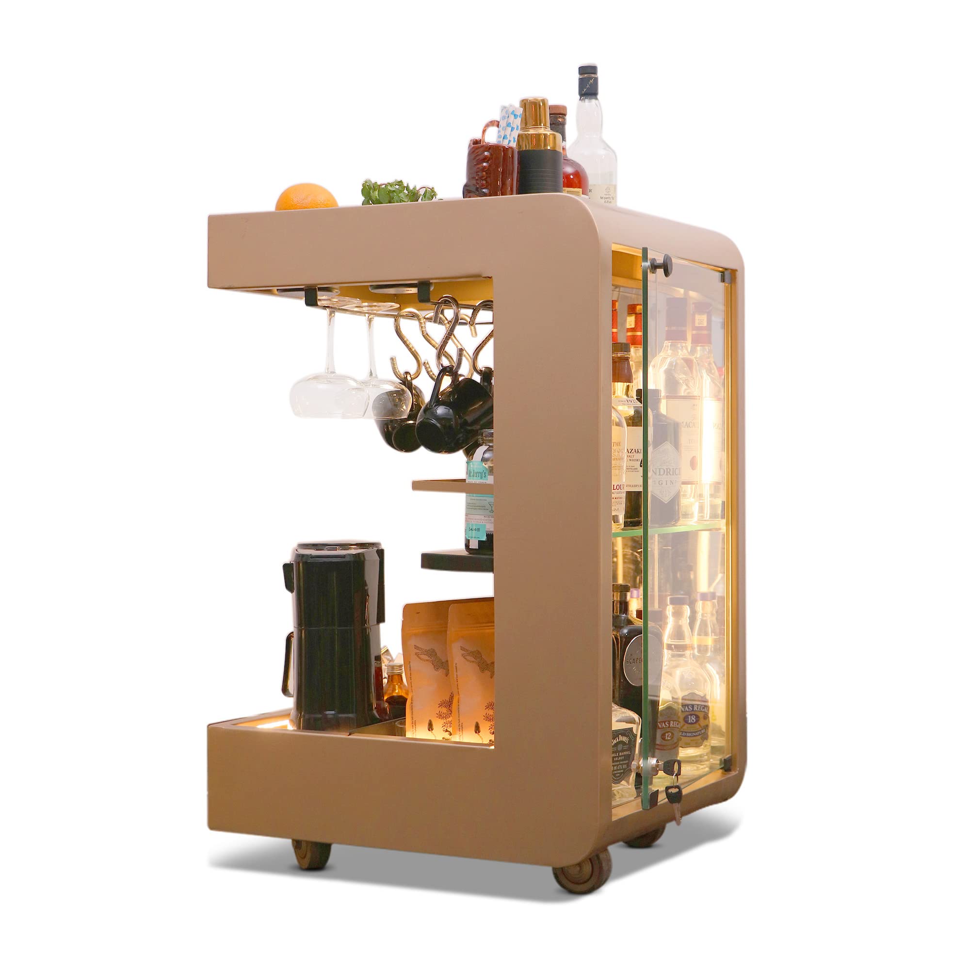 HAUS OF BARS by SpeedX - Model C - Coffee Bar, Cocktail Bar With Percolator, Milk Frother & Electric Kettle (Table on Wheels)-image-46