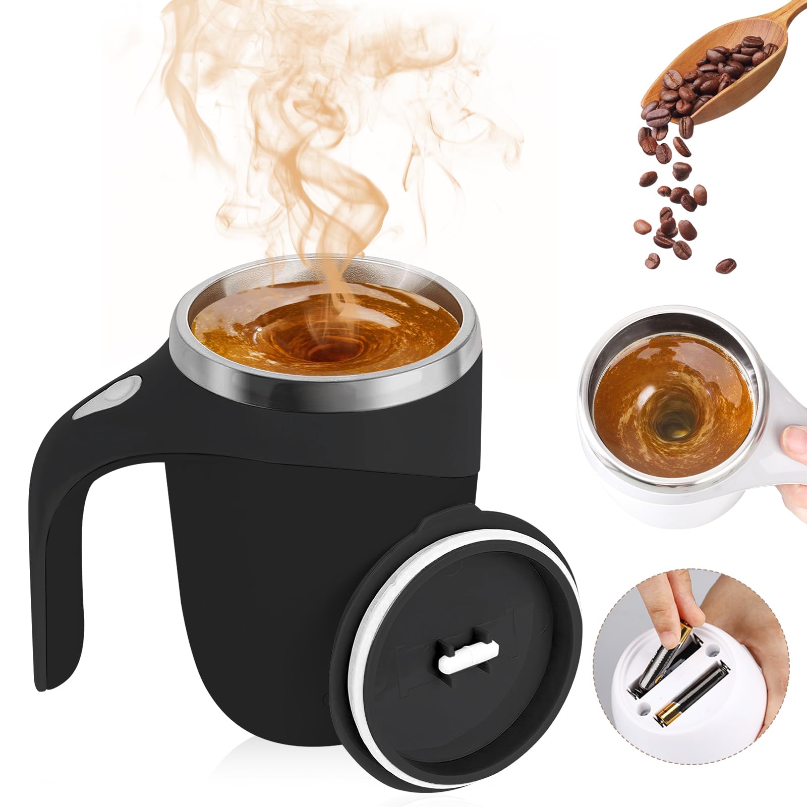Automatic Magnetic Self Stirring Mug, 2025 New Automatic Mixing Cup Stirring Coffee Mug, Stainless Steel Coffee Mug Stirrer Auto Stirring Coffee Mug for Milk (Black)