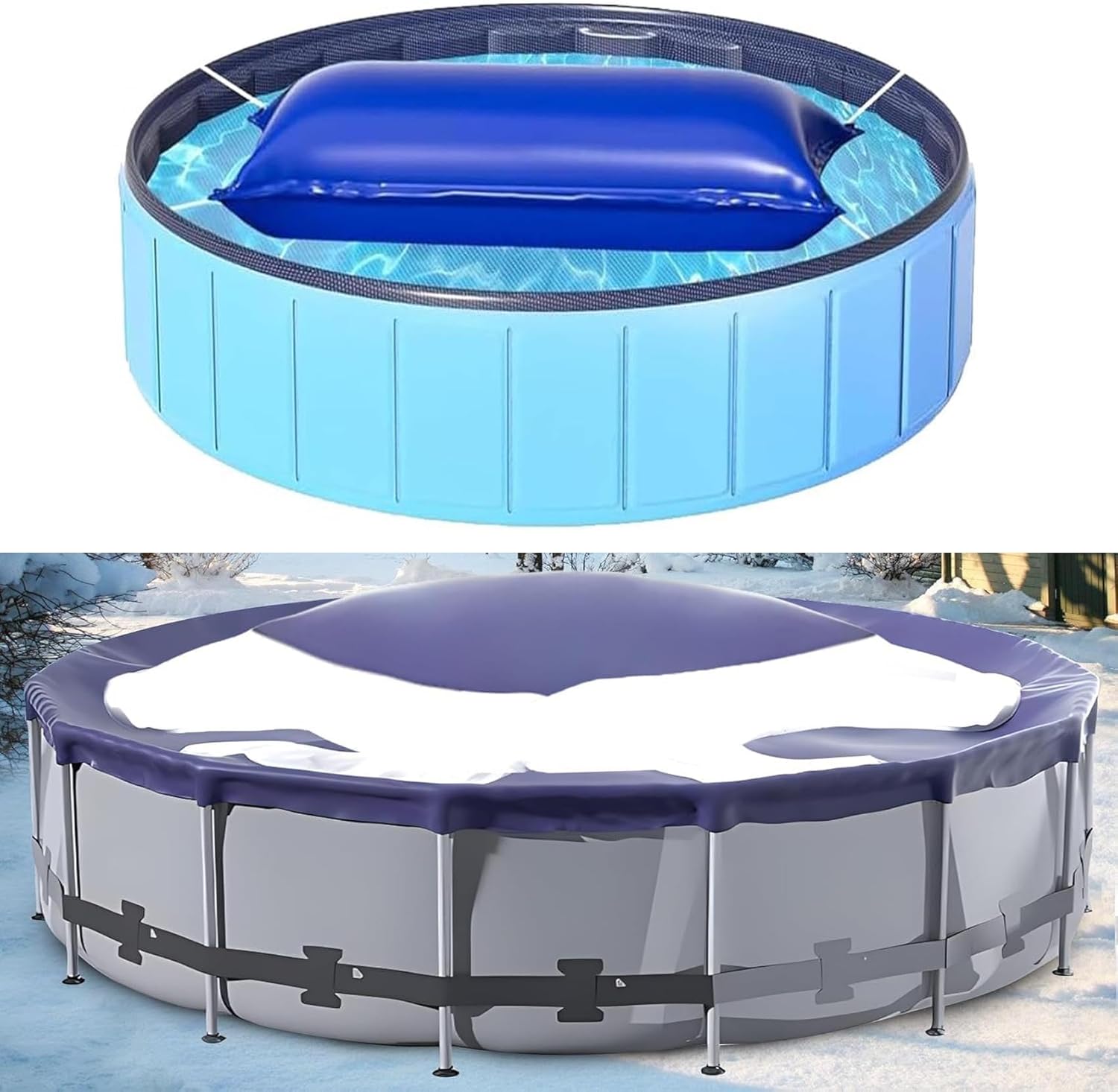 4 x 15 ft Air Pillow for Above Ground Pools Cover Winterizing Heavy-Duty Pool Pillow with Ropes - 0.4mm PVC Pillows for Winter Boston Dual-Inflation Valve, Cold-Resistant Above Ground Pool