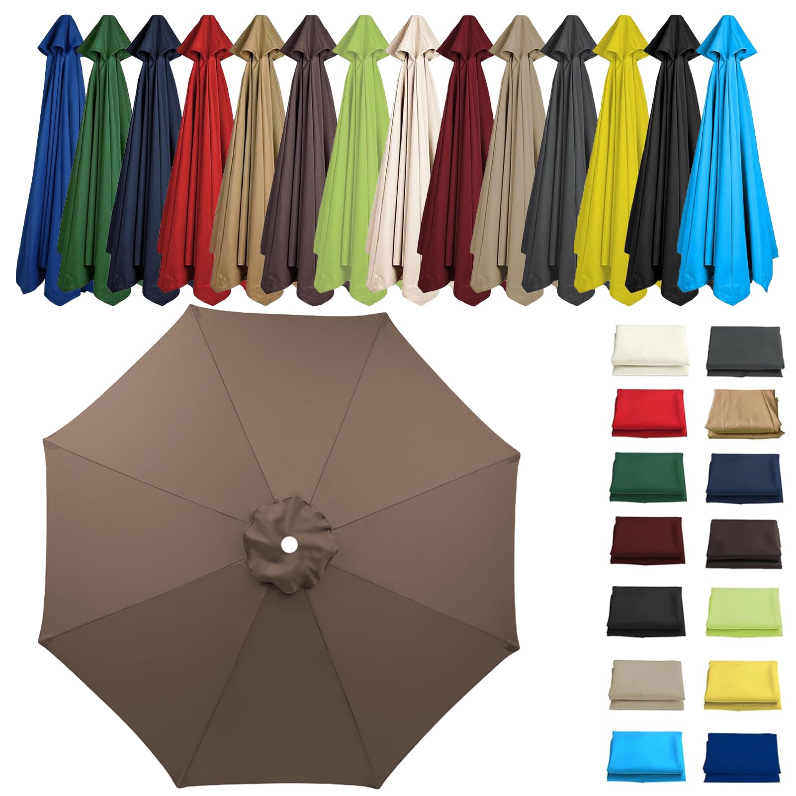 HonunGron 2M 2.7M 3M Umbrella Replacement Parasol Canopy, UV50+, Waterproof, 6/8 Ribs Sun Umbrella Replacement Cloth for Garden Cantilever Parasol Outdoor Table Market (6 ribs-2m(6.5ft),Dark Taupe)