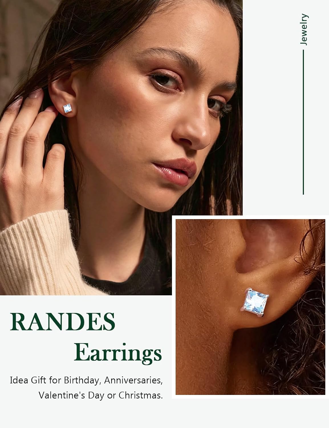 925 Sterling Silver Birthstone Earrings for Women Dainty Stud Earrings Round/Princess Cut Created Gemstone Earrings Birthstone Jewelry with Gift Box