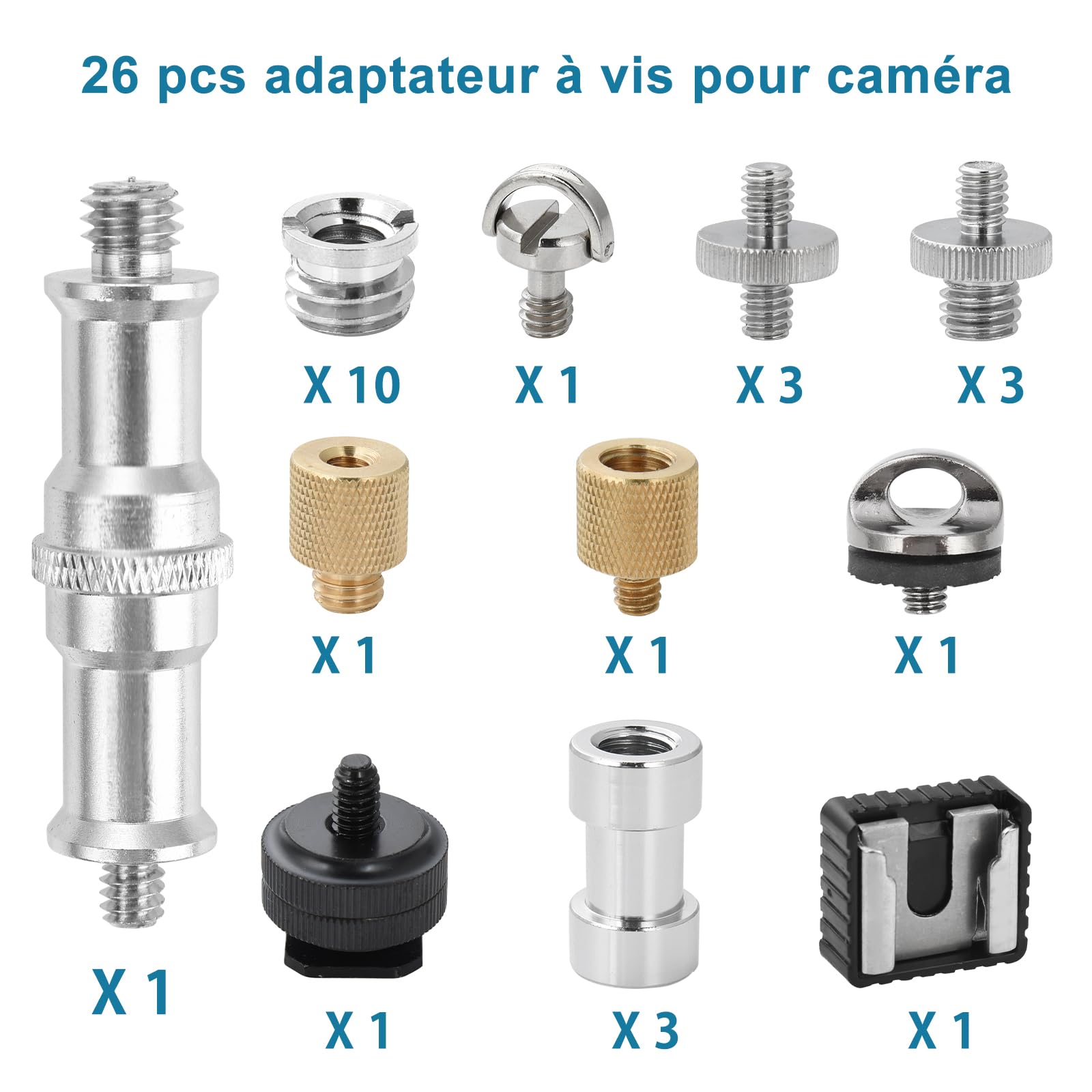 UTEBIT 22 PCS Vis Adaptateur Caméra 1/4" à 3/8" Adaptateur de Vis pour Trépied, Appareil Photo, Accessoires Trépieds et Monopods, Rotule, Flash, Plaque de Fixation Rapide