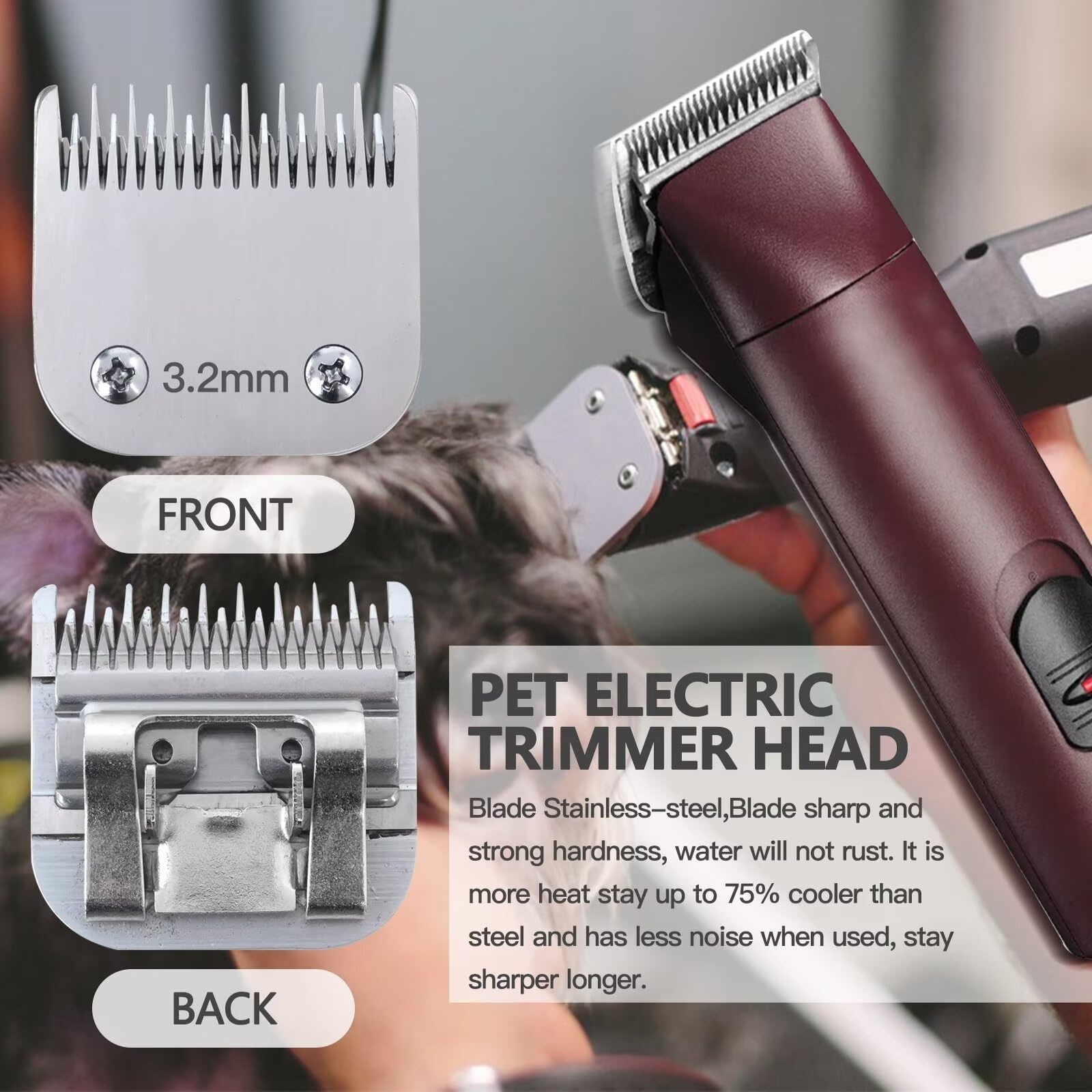 Qblahip New Dog Grooming Blades Compatible for Andis/Wahl/Oster Dog Clippers,Detachable Ceramic Blade & Stainless Steel Blade,Size 3.2mm Cut Length