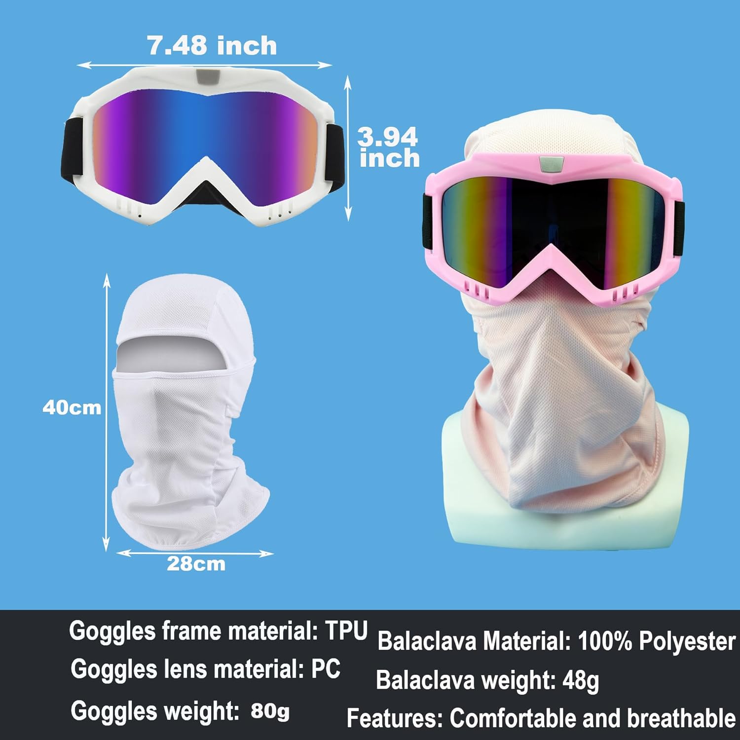 Dirt Bike Goggles, 2 Pack ATV Off-Road Riding Motorcycle Motocross Glasses with Sun UV Protection Balaclava Full Face Cover for Youth, Teens, Men & Women - Image 2
