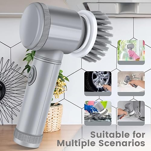 Miniatura 6 de Limpiador eléctrico giratorio, con 7 cabezales de cepillo reemplazables, limpiador de ducha inalámbrico y 2 velocidades ajustables, cepillo de
