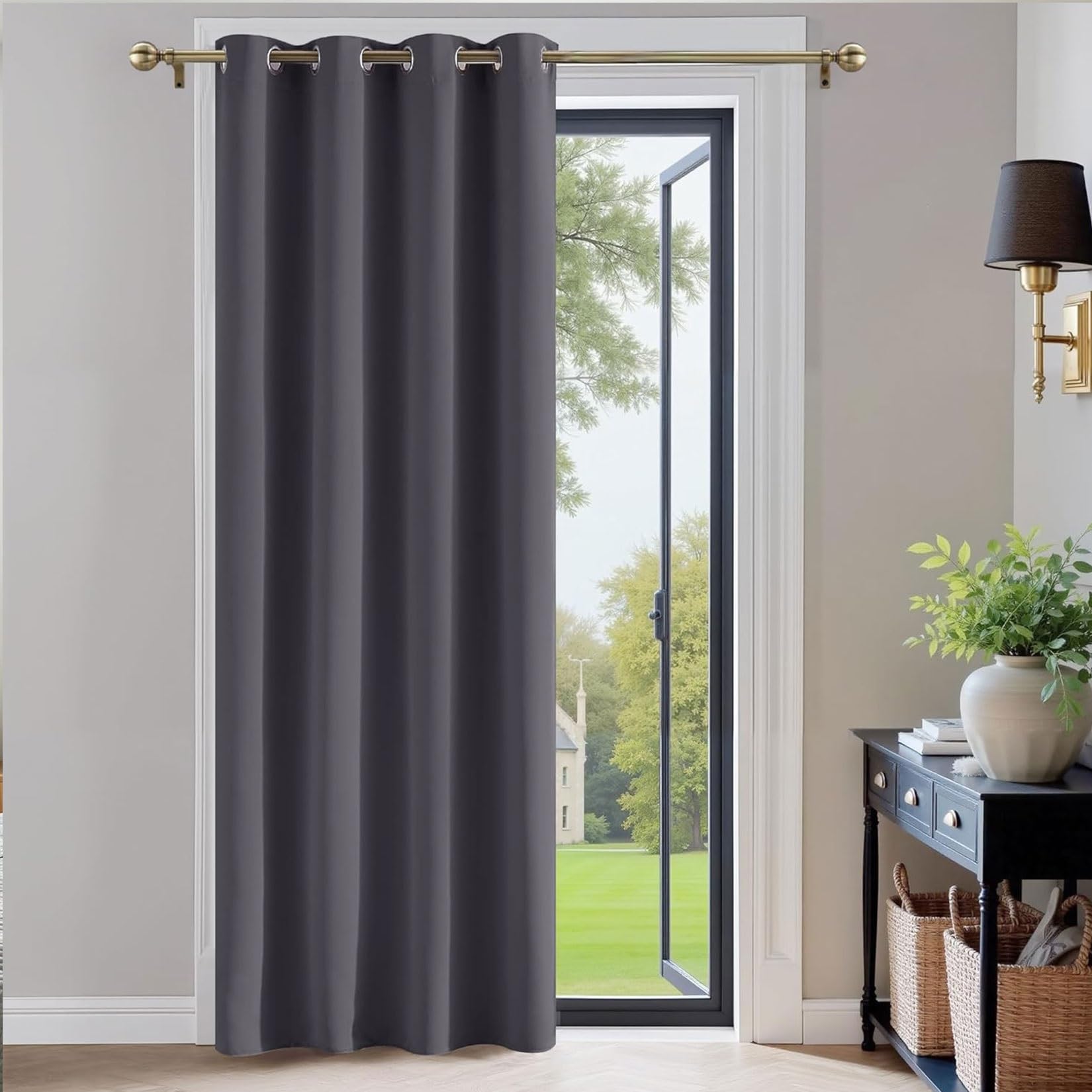 Liujyuan Dark Grey Black Out Curtain 160 X 275 Cm Room Darkening, Privacy Protection Darkening Curtains Soft Texture, Solid Color For Balcony, Kithcen Window,