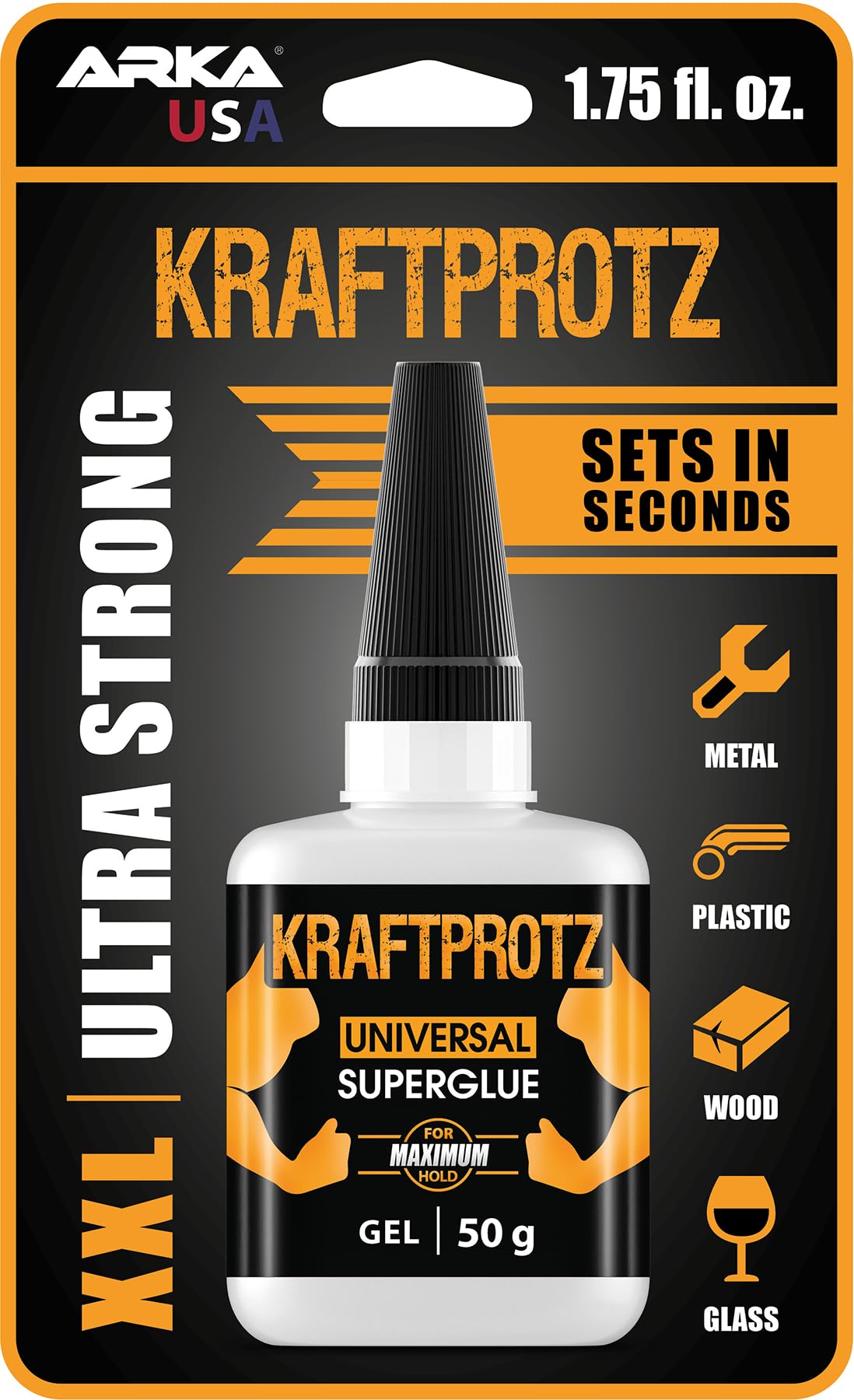 Super Glue Gel – 50 g / 1.75 oz – Extra Strong No-Drip Superglue for Plastic, Metal, Wood & Rubber – Waterproof & Heat Resistant Adhesive – Precision Tip – KRAFTPROTZ