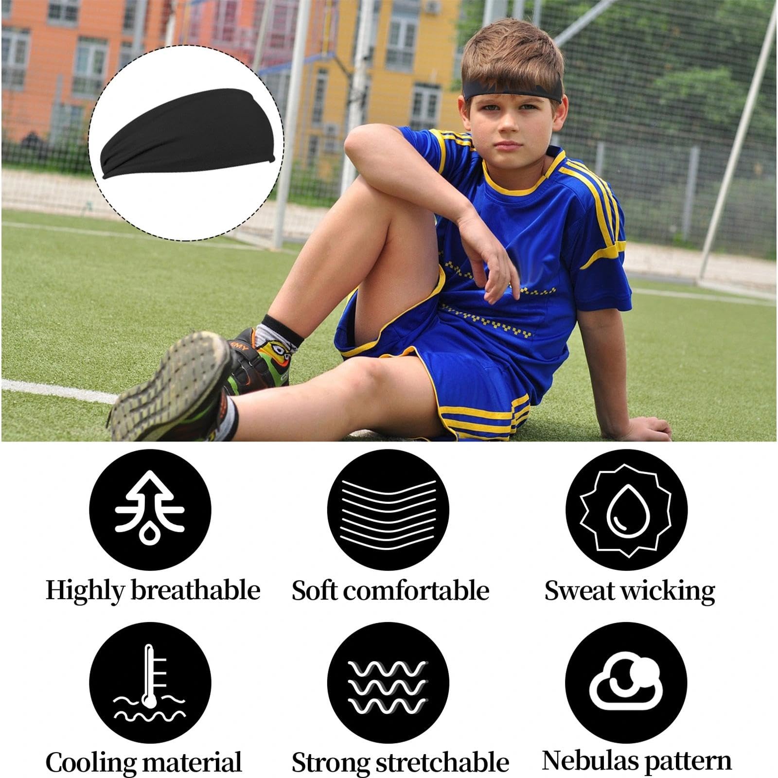Lot de 6 bandeaux de sport pour enfants évacuant la transpiration - Élastiques et respirants - Pour jeunes, adolescents, filles et garçons - 6 couleurs