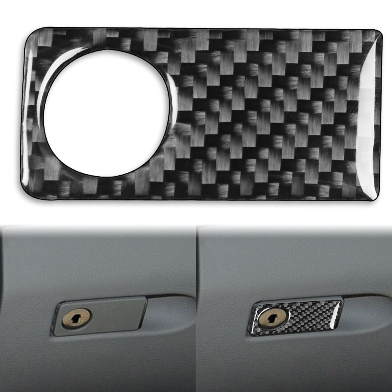 Generic Real Carbon Fiber Glove Box Keyhole Handle Panel Sticker Interior Trim Accessories Compatible with Mercedes Benz C-Class W204 Sedan 2012 2013 2014 Black, BM8111