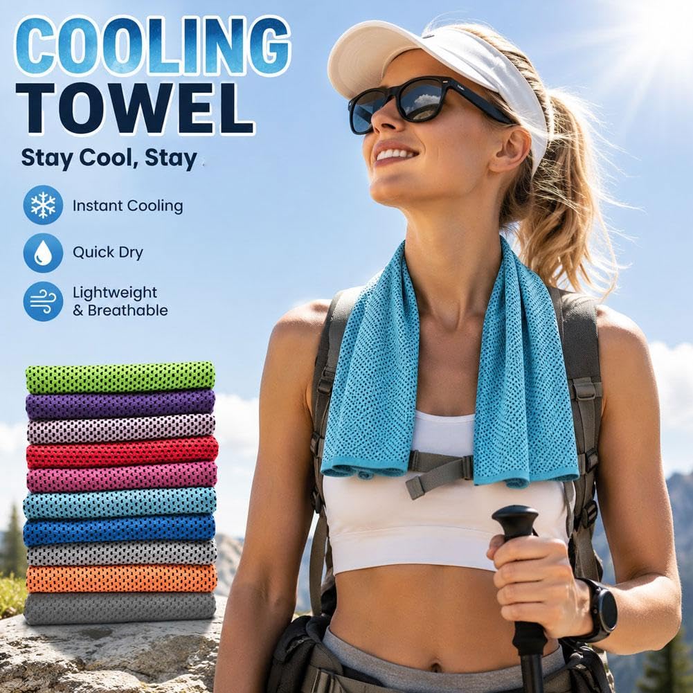Lot de 10 serviettes rafraîchissantes en microfibre douce et respirante à séchage rapide pour le cou et le visage, idéales pour la gym, le yoga, le camping, la course à pied, le fitness, les activités