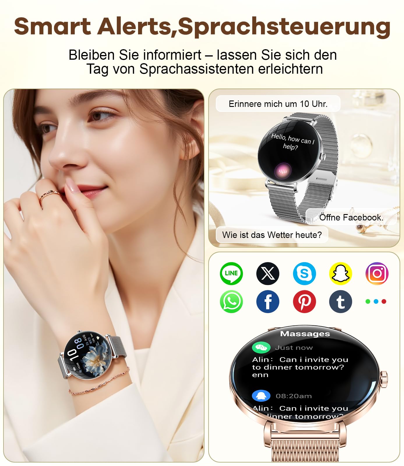LIGE 2025 Smartwatch Donna, 1,43" HD AMOLED Orologio Fitness con Funzione Telefono, Ciclo Mestruale/Frequenza Cardiaca, IP68 Impermeabile, 120+ Modalità Sportive, Orologio sportivo per Andriod iOS