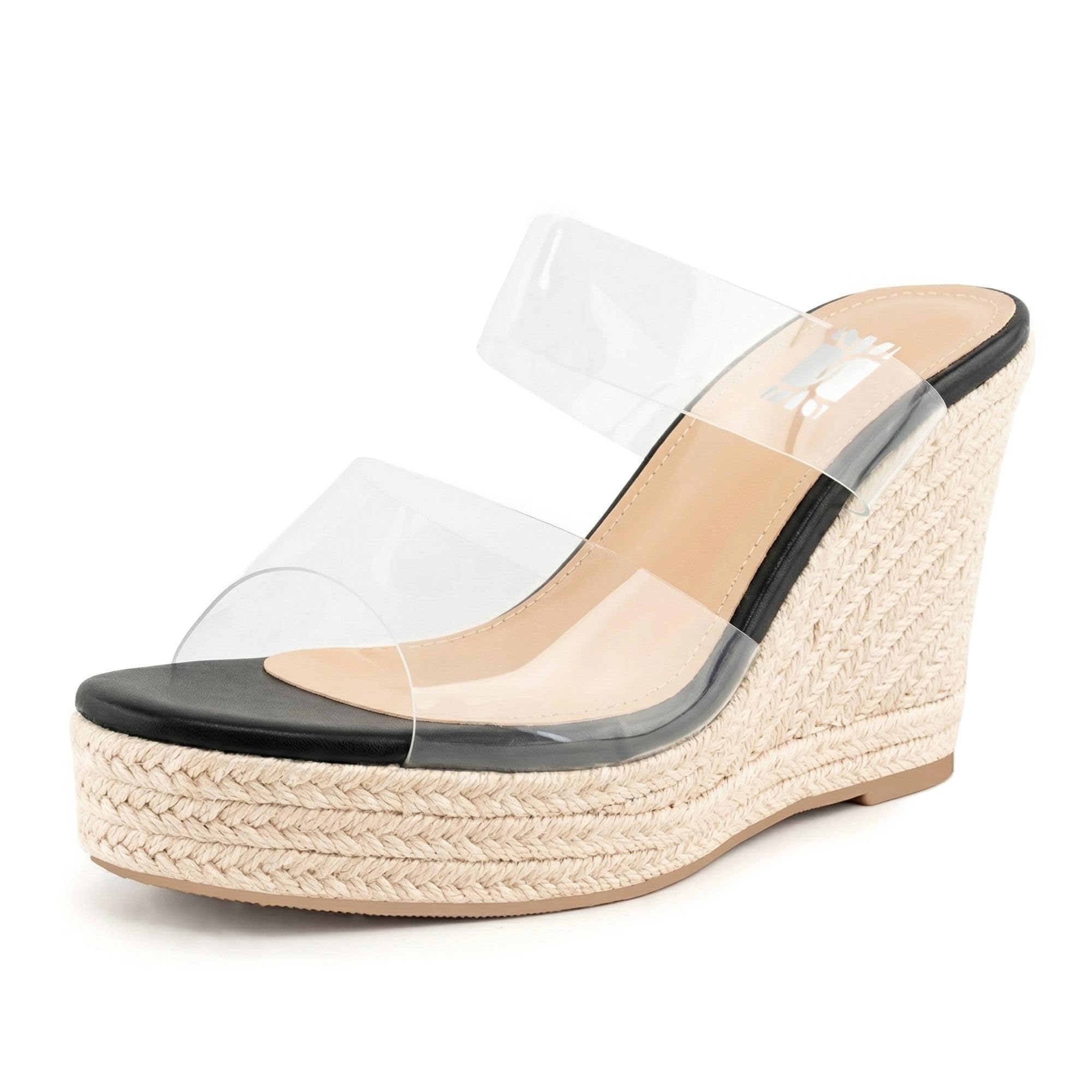 WIRALOMI Women Clear Wedge Heel Sandals Slip On Espadrilles Platform Sandals Slide Summer Beach Crystal Mules Sandals