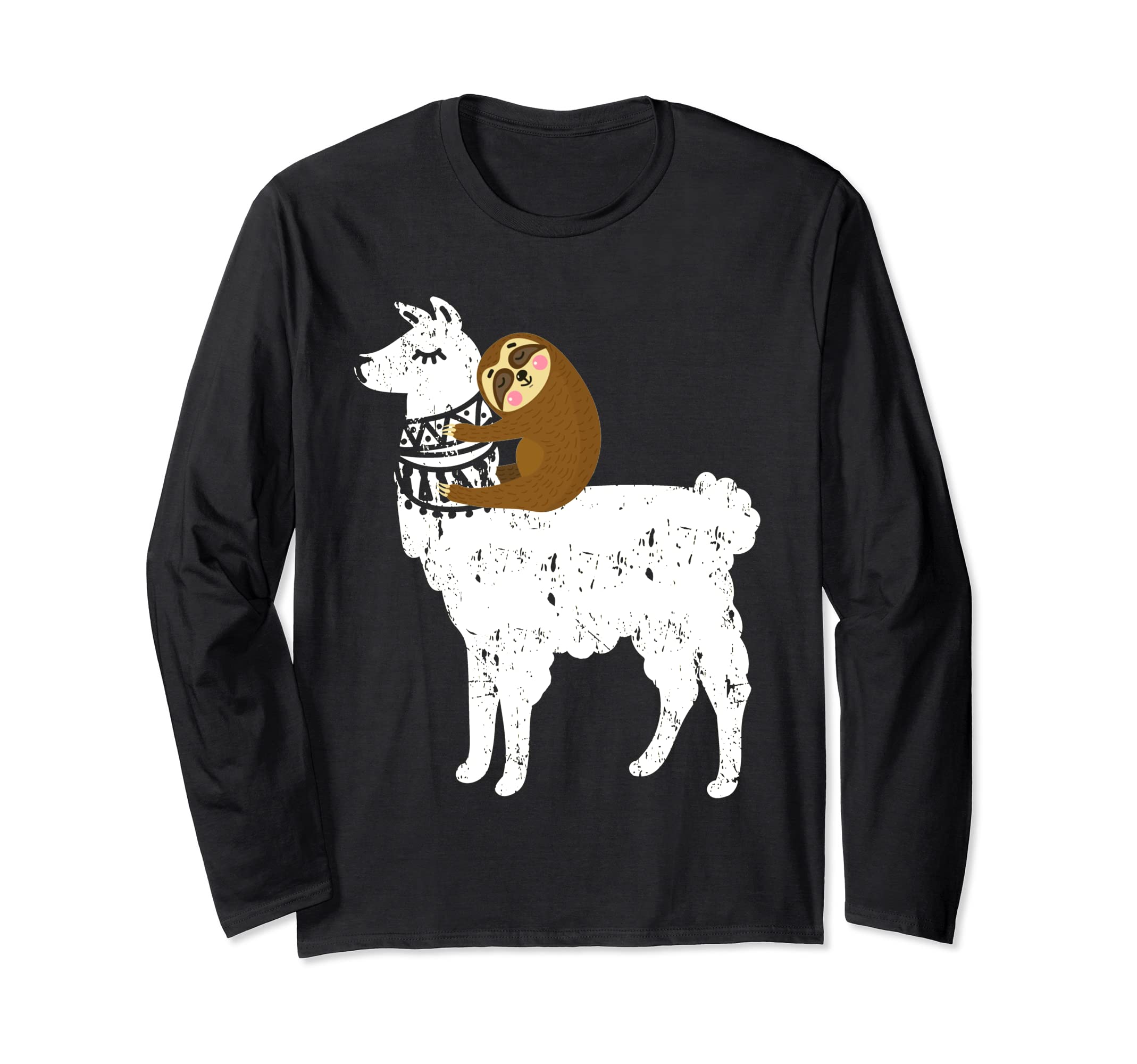 2Tees Sloth Riding LlamaFunny Fluffy Animal Sloth Riding Llama Shirt Gifts for Kids Long Sleeve T-Shirt