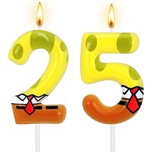 Yellow Sponge Birthday Number 25th Candle | Yellow Themed Dot Print Candles Cartoon Numeral Party Cake Topper for 25th Birthday Decoration Supplies
