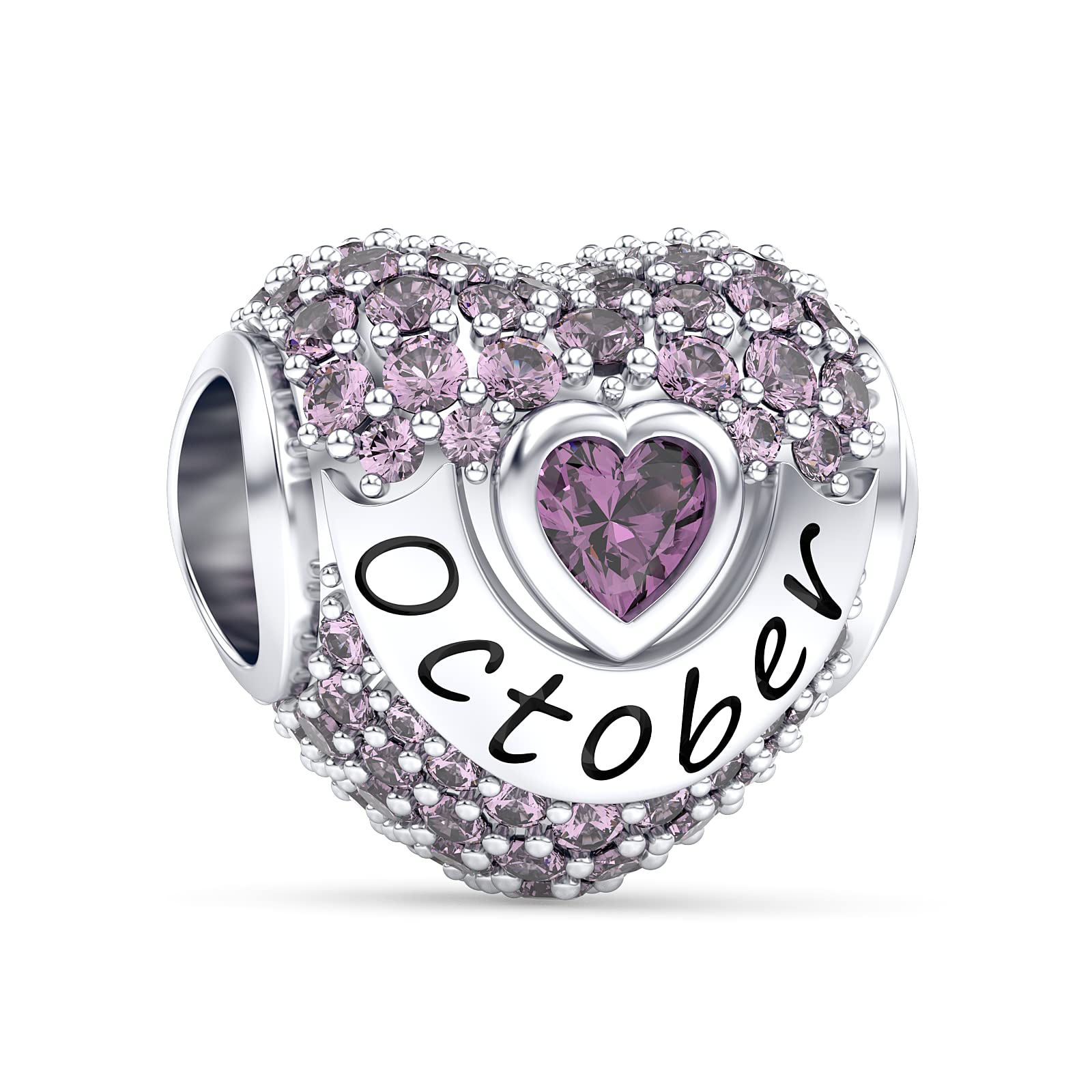 EHEG Birthstone Charms Love Heart Openwork Bead Charm for Women Bracelets and Necklaces 925 Sterling Silver with 5A Cubic Zirconia,Jewelry Gifts Women