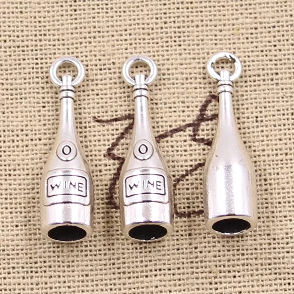 FZSWD 12pcs Charms 3D Wine Bottle 27X7X7mm Antique Silver Color Pendants Diy Necklace Crafts Making Findings Handmade Tibetan Jewelry