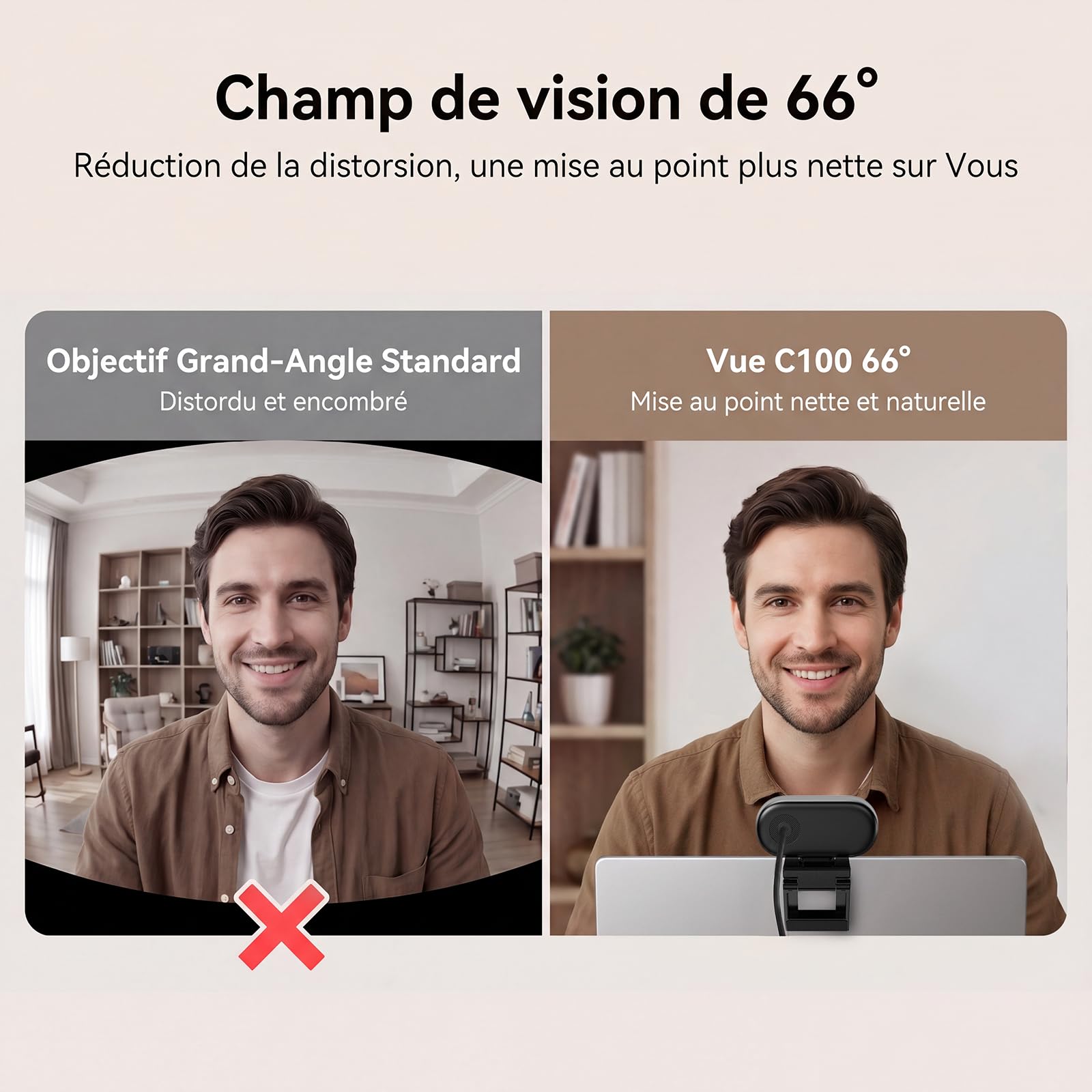eMeet Webcam 1080P pour PC, C100 Webcam pour Ordinateur Portable avec Microphone, Web cam HD avec Cache-Objectif, Caméra d'Ordinateur 66°, Plug&Play, Caméra USB pour OBS/Twitch/Youtube/Windows/Mac