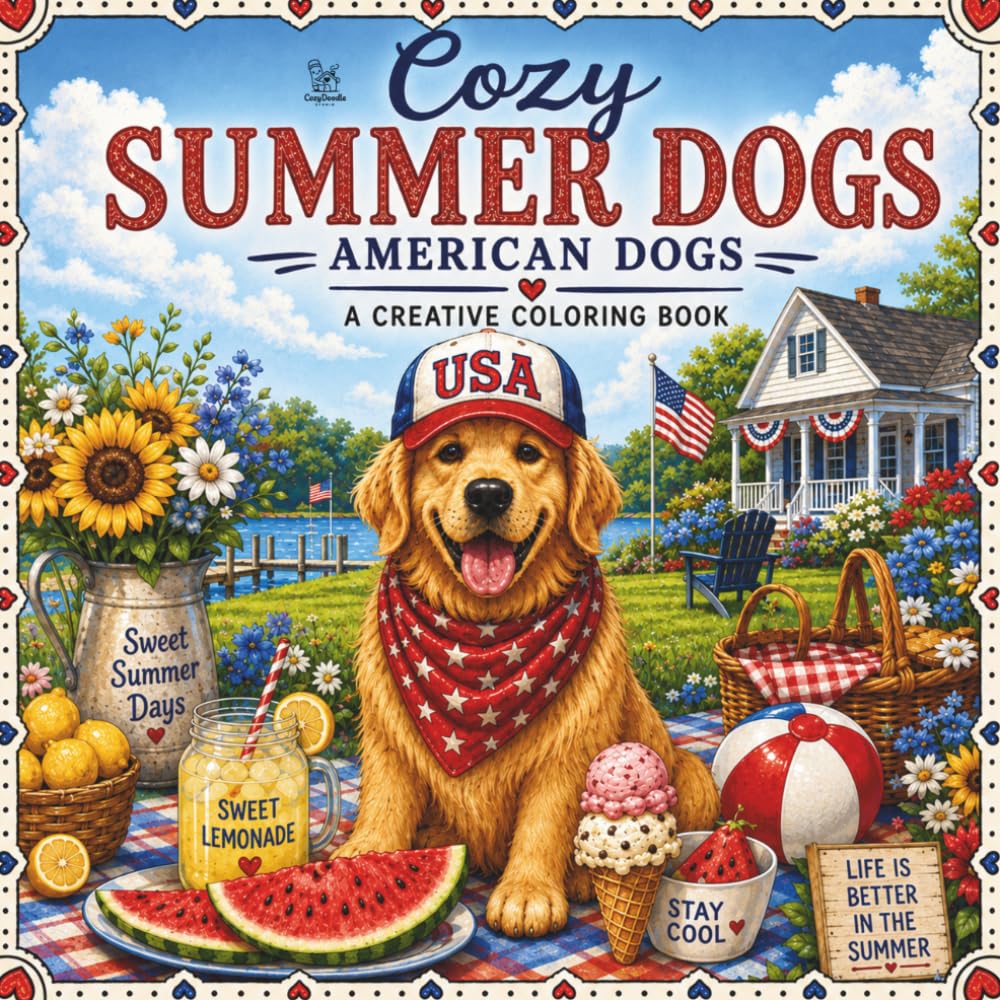 Cozy Summer Dogs: 40 Easy and Relaxing Coloring Pages Featuring Adorable Dogs Enjoying Summer Fun, Picnics, Sunshine and Cozy Adventures (Cozy American Dogs™)