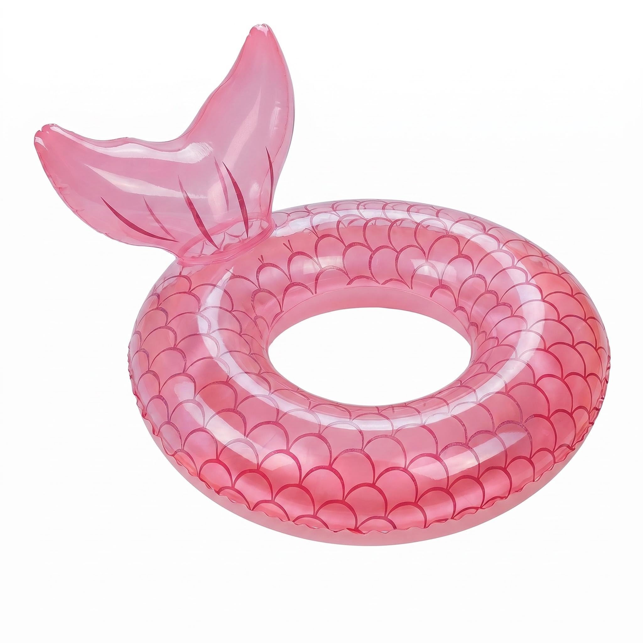 Inflatable Swim Ring - Red,Mermaid Tail Rubber Rings, Kids Party Swimming Pool Toys, Summer Pool Beach,Water Fun Swimming Floats Suitable for Children Aged 4 to 9 Toddler Float.
