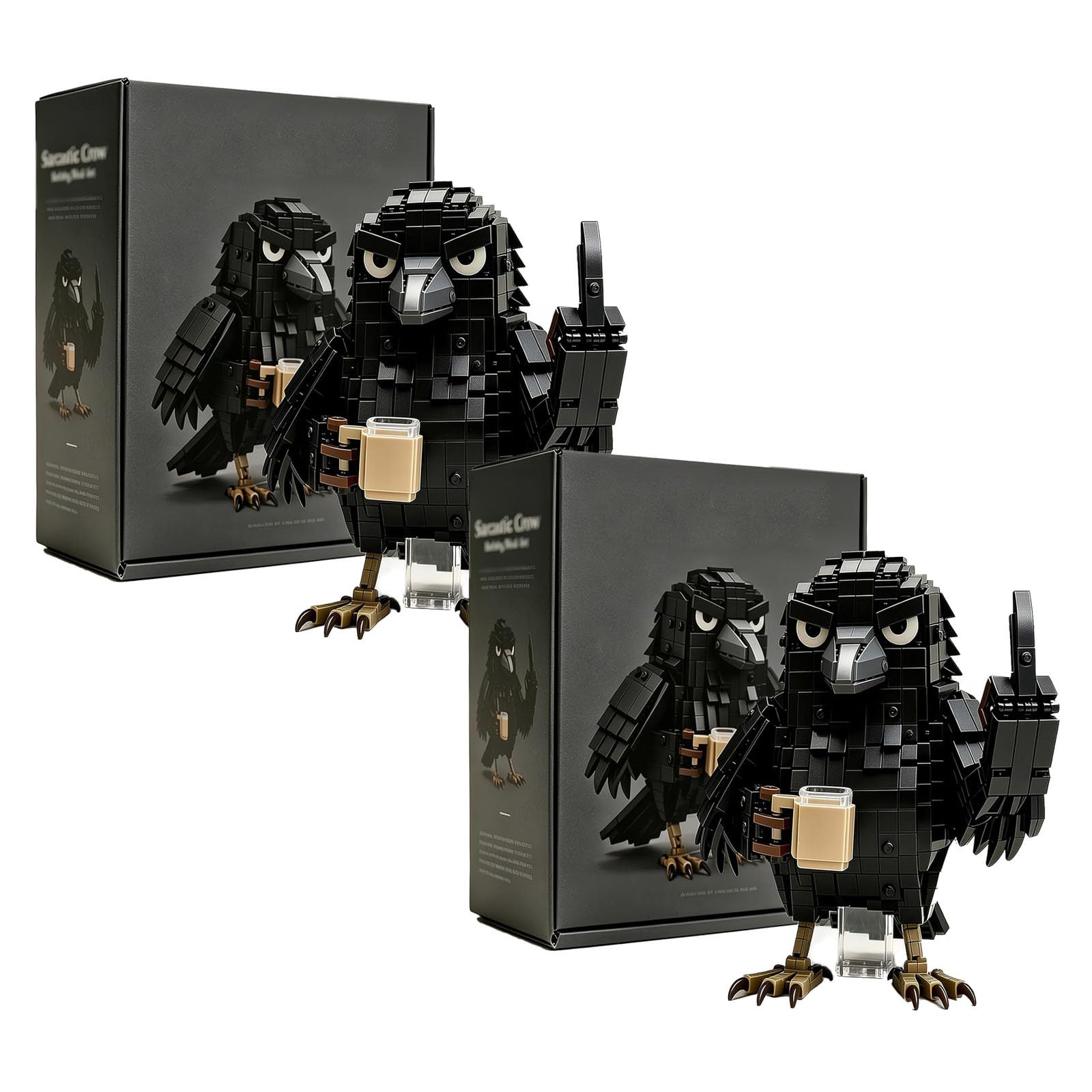 Sarcastic Coffee Crow Building Block Set – Do Not Disturb Desk Decor (2Pcs)