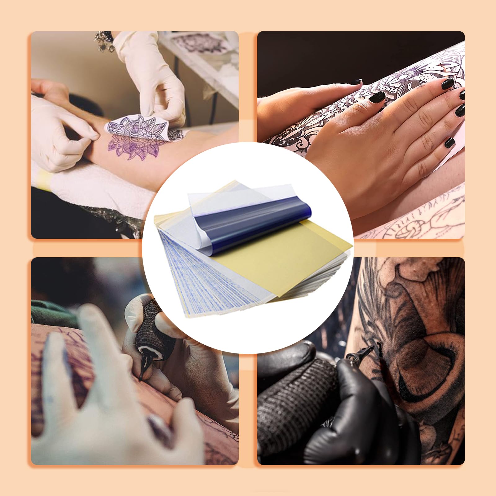 50 Fogli Carta per Trasferimento Tatuaggi - PEPAX Carta per Stencil 4 Strati Carta Termotrasferibile 21.6 x 27.9 cm Formato A4 Carta per Tatuaggi per Forniture per Tatuaggi