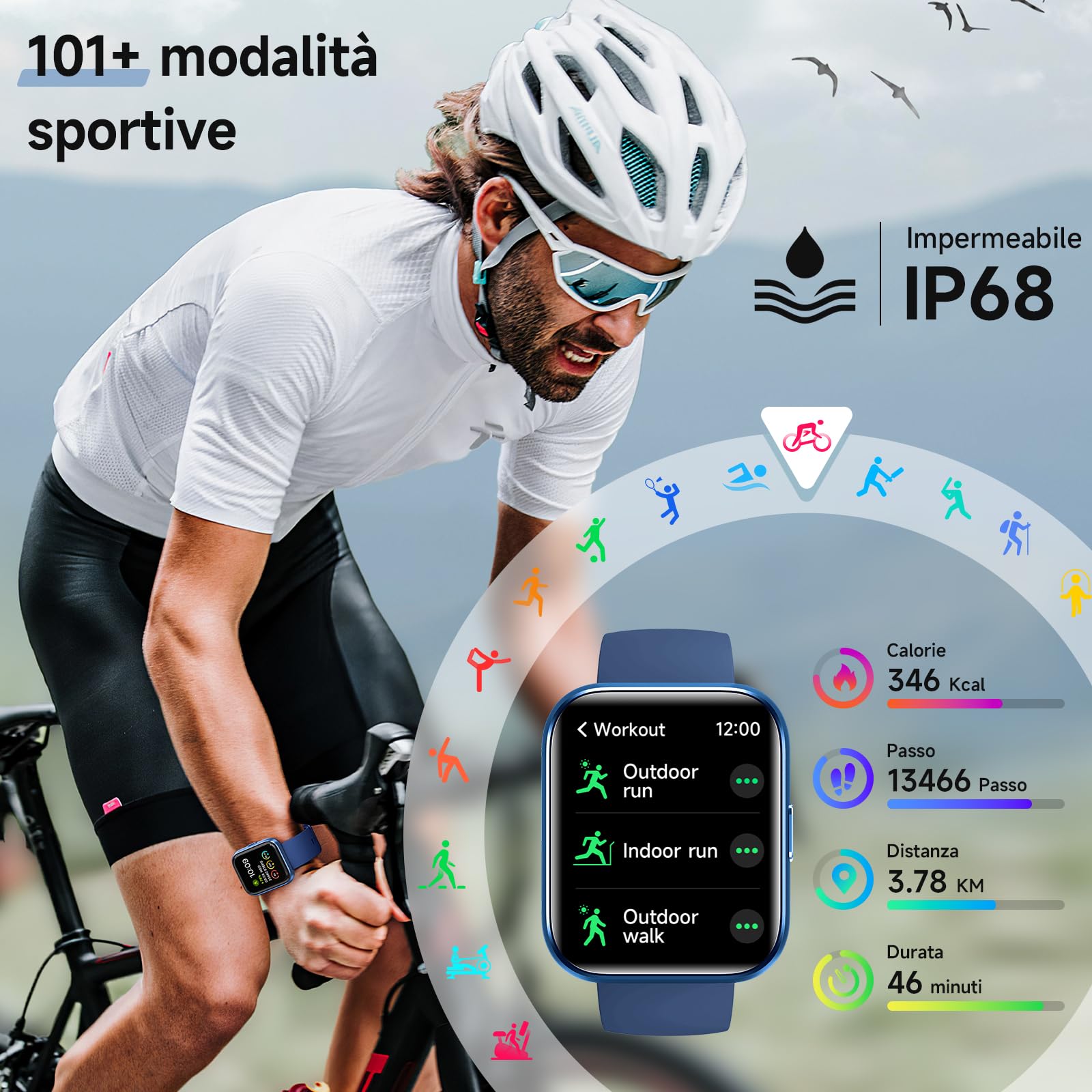 Smartwatch Uomo Donna, Orologio Smartwatch Uomo con Alexa, Effettua/Risposta Chiamate, 1,8" Smart Watch Uomo con 100 Sportive, Cardiofrequenzimetro Sonno SpO2, IP68 Fitness Tracker per Android iOS