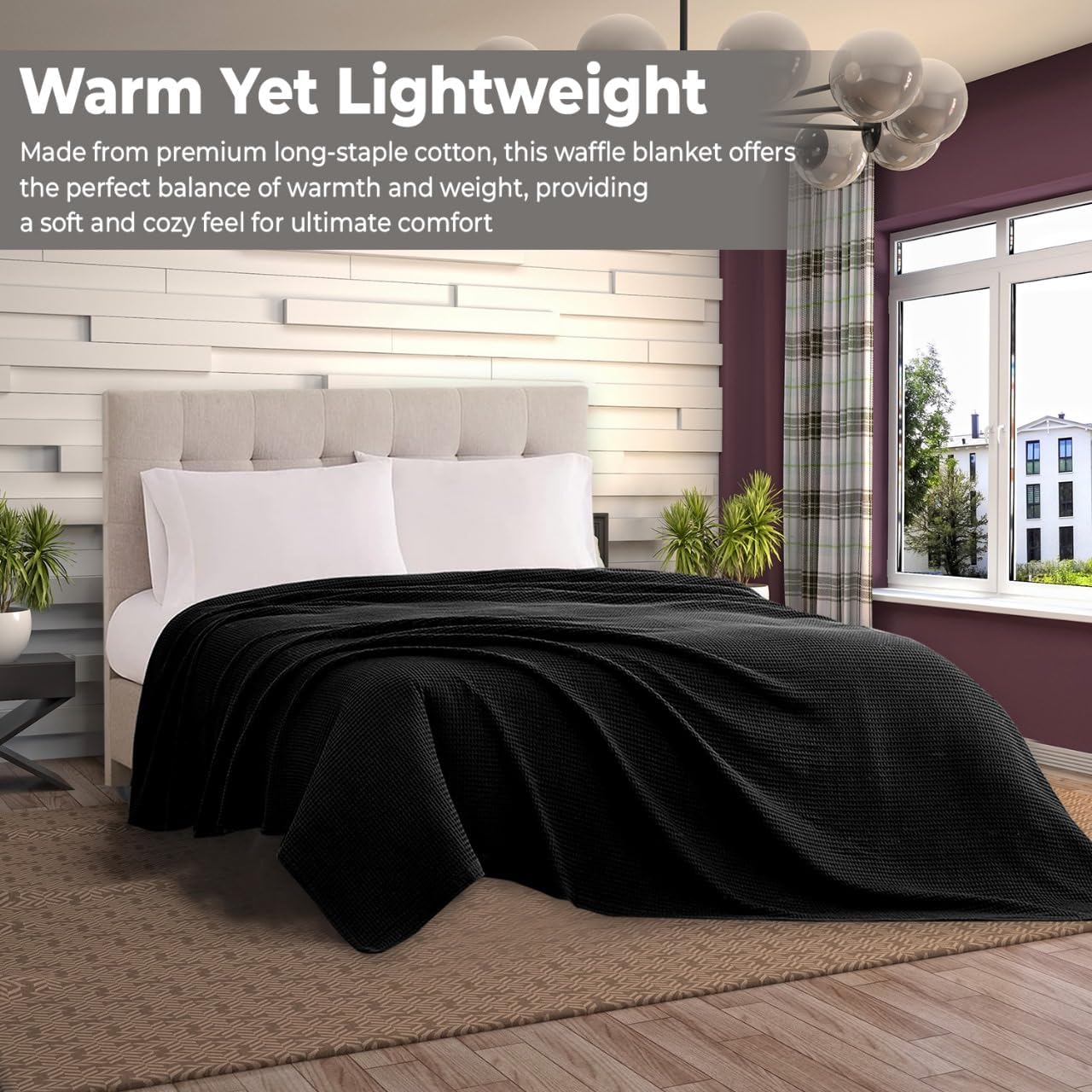 100% Cotton Blankets Throw Size for Bed - Waffle Weave Blankets for Summer, Lightweight and Breathable Soft Woven Blanket for Spring, Black, Throw (50" x 60") - Image 8