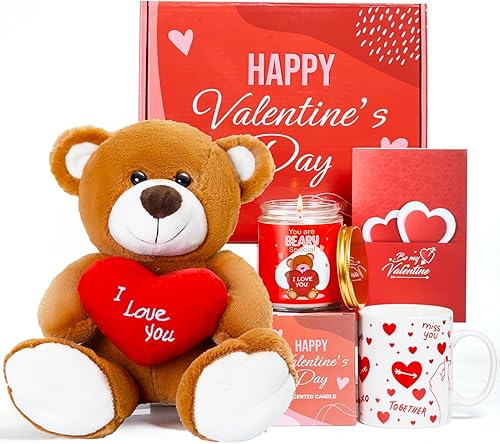 Oso de peluche para el día de San Valentín, regalos para ella y él, regalos de San Valentín para esposa, marido con oso de peluche de 10 pulgadas,