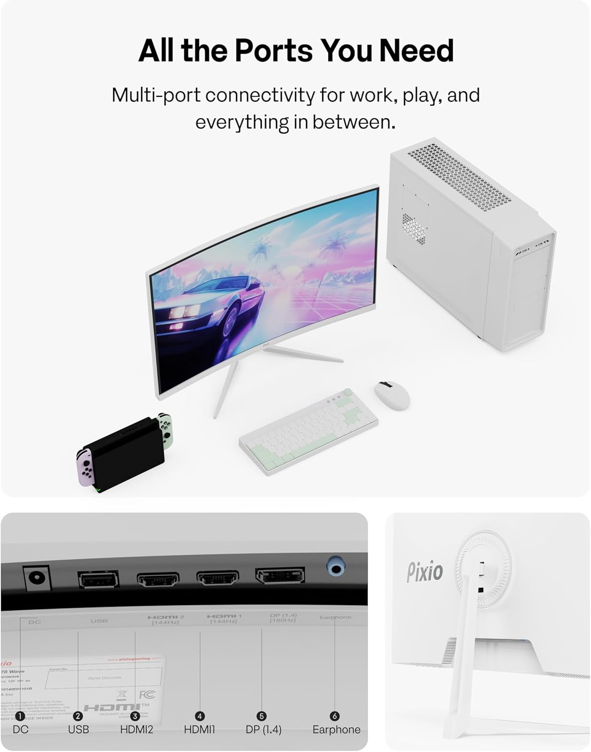 Pixio PXC278 Wave White 27 inch 180Hz Refresh Rate QHD 1440p Resolution 1650R Curved Fast VA Panel 1ms GTG Response Time Adaptive Sync HDR Curved Gaming Monitor - Image 5