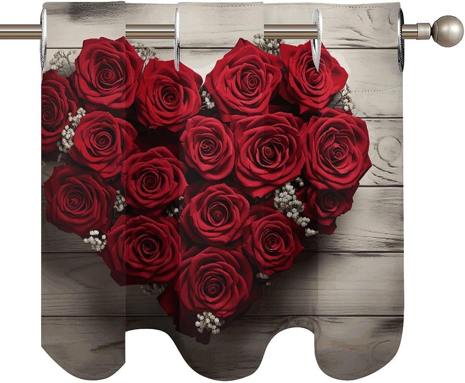 Red Heart-Shaped Roses 2 Pack Valance Curtains Window Treatments. Adjustable Curtain with Rod Pocket.Cafe Curtains is Half Curtains for Privacy Decorative 52x18.1 Inch.
