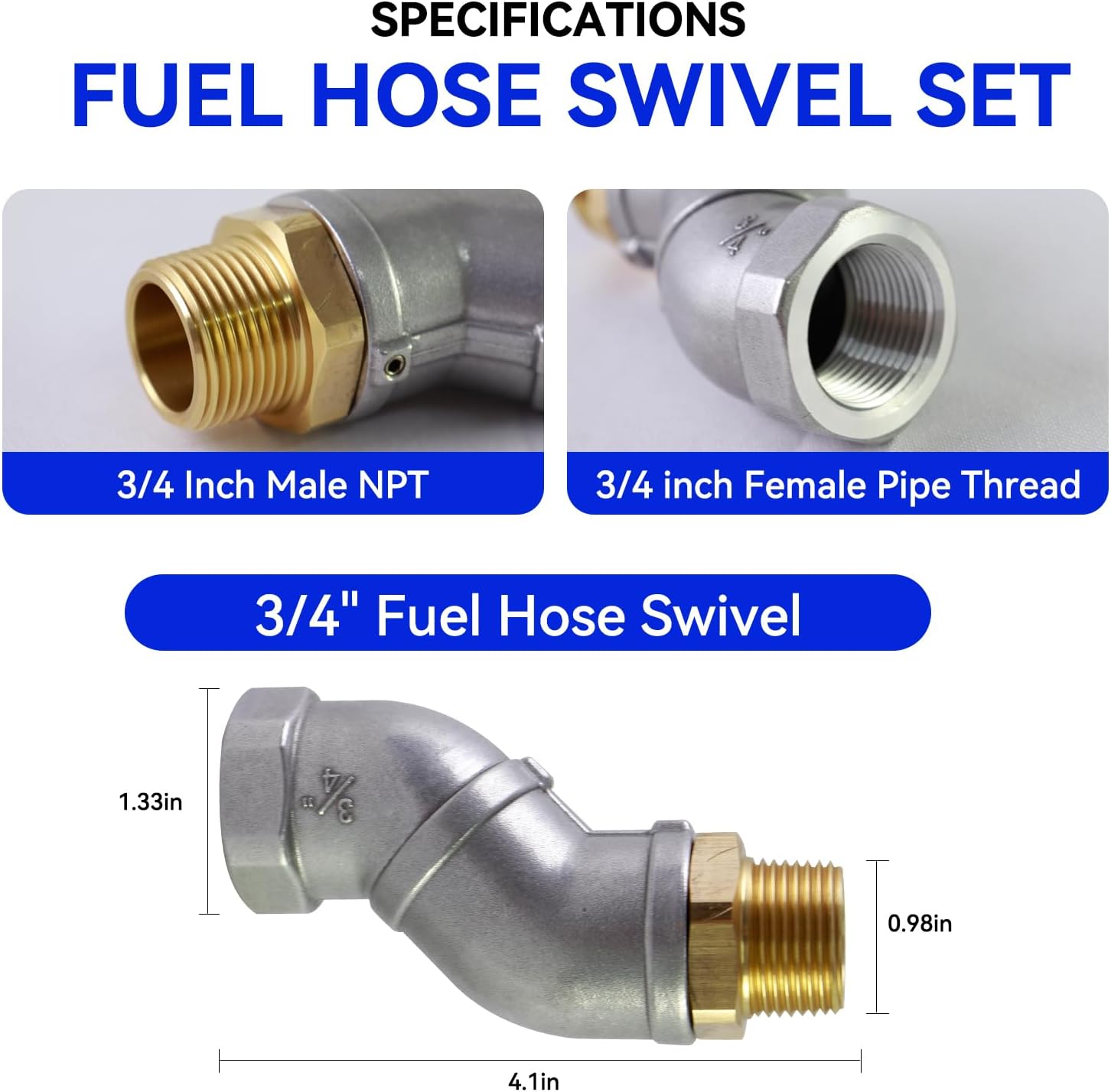 3/4'' x 10' Fuel Transfer Hose w/ 3/4 Auto Fuel Nozzle(13/16" Spout 16 GPM Flow Rate) & fuel hose swivel, 3/4" Inlet & 13/16" Outlet for DEF Dispensing Diesel Gasoline Kerosene Biodiesel