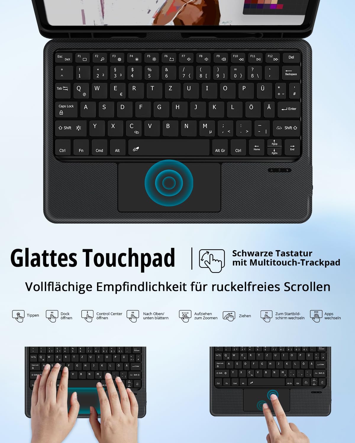 CACOE Hülle mit Tastatur für Samsung Galaxy S11 2025 11 Zoll (SM-X730/X736B) mit Touchpad, 7-Farbige Beleuchtung Abnehmbare Kabellose Ultraleichte Tastatur, Schwarz