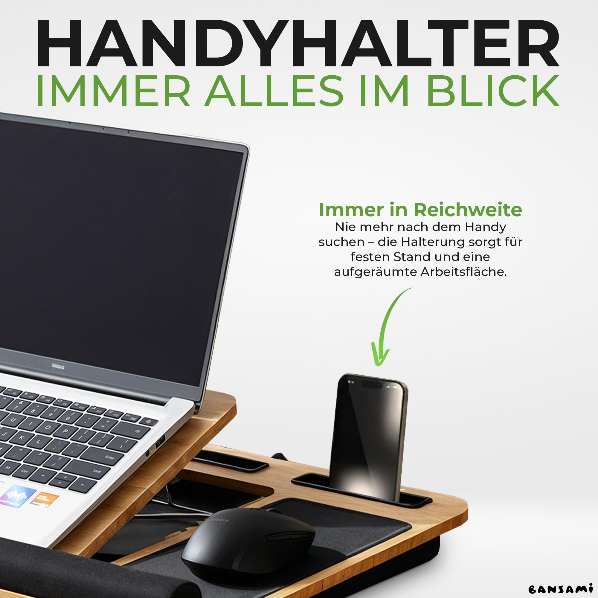 Knietablett Mit Kissen Aus Bambus, Verstellbare Laptop Unterlage Mit Handyhalter Und Mousepad, Laptop Unterlage Schoß Mit Handauflage, Lap Desk Laptopkissen Lapdesk Notebook