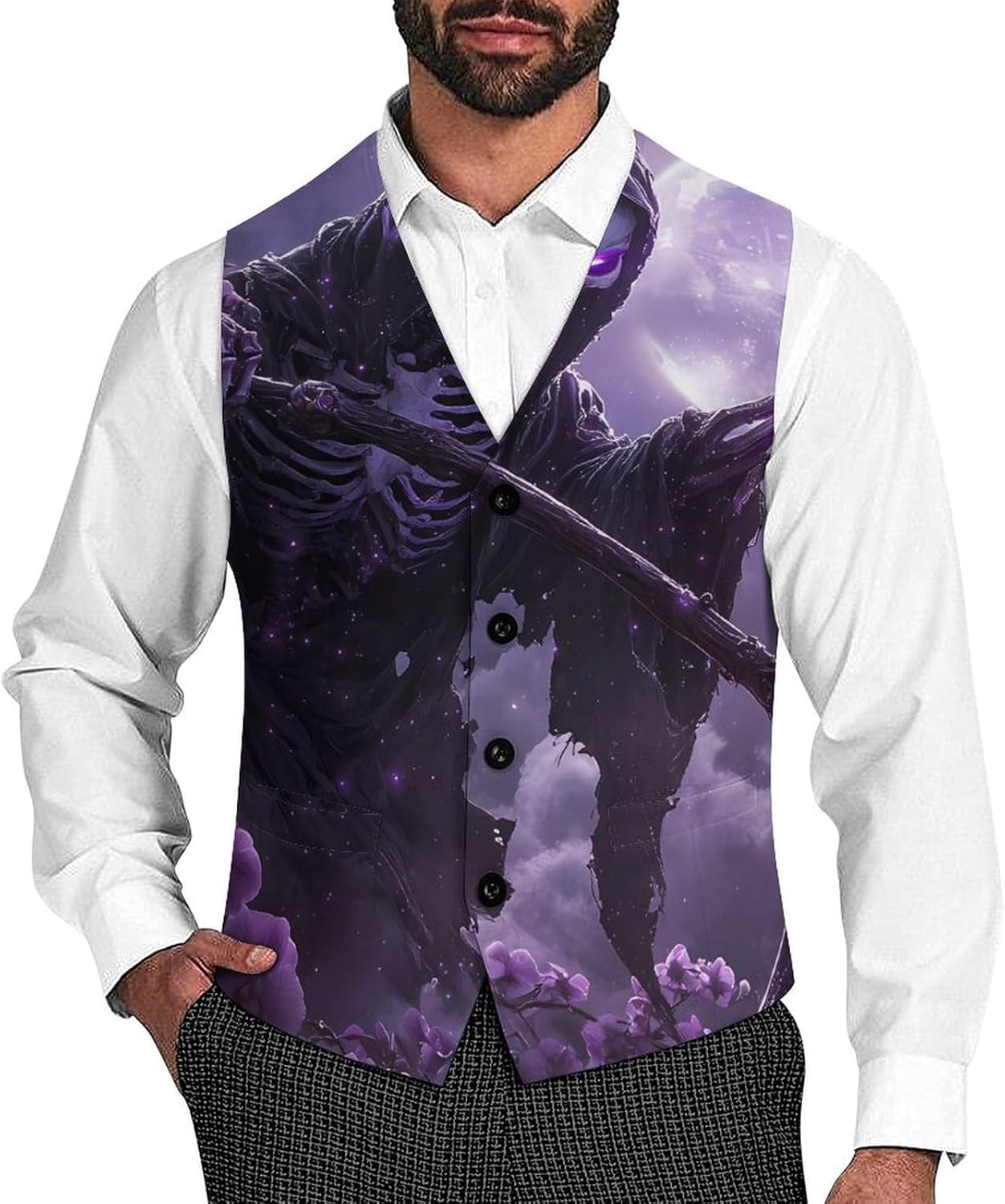 Purple Grim Reaper Mom Men's Suit Vest Casual Business Dress Slim Fit Waistcoat Vests with Pockets