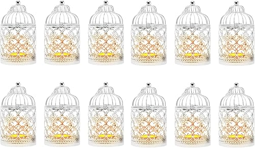 12 portavelas de jaula para pájaros portavelas decorativos farol hueco de metal vintage centros de mesa para decoración del hogar cena a la luz de