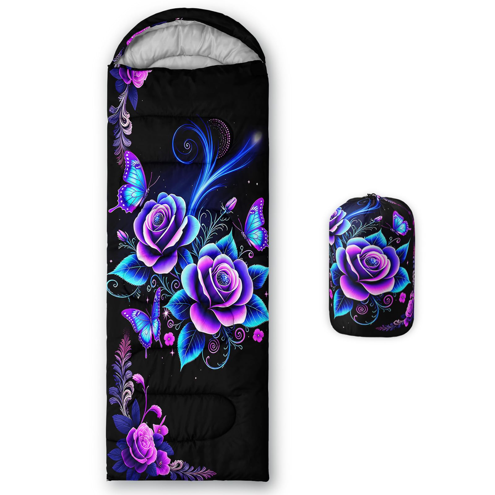 QOOMO Cartoon Flowers Waterproof Sleeping Bags for Adults & Kids,Printed Camping Sleeping Bags, 3 Season Warm & Cool Weather,Lightweight,Traveling,and Outdoors,Camping Gear Equipment,31x90inch