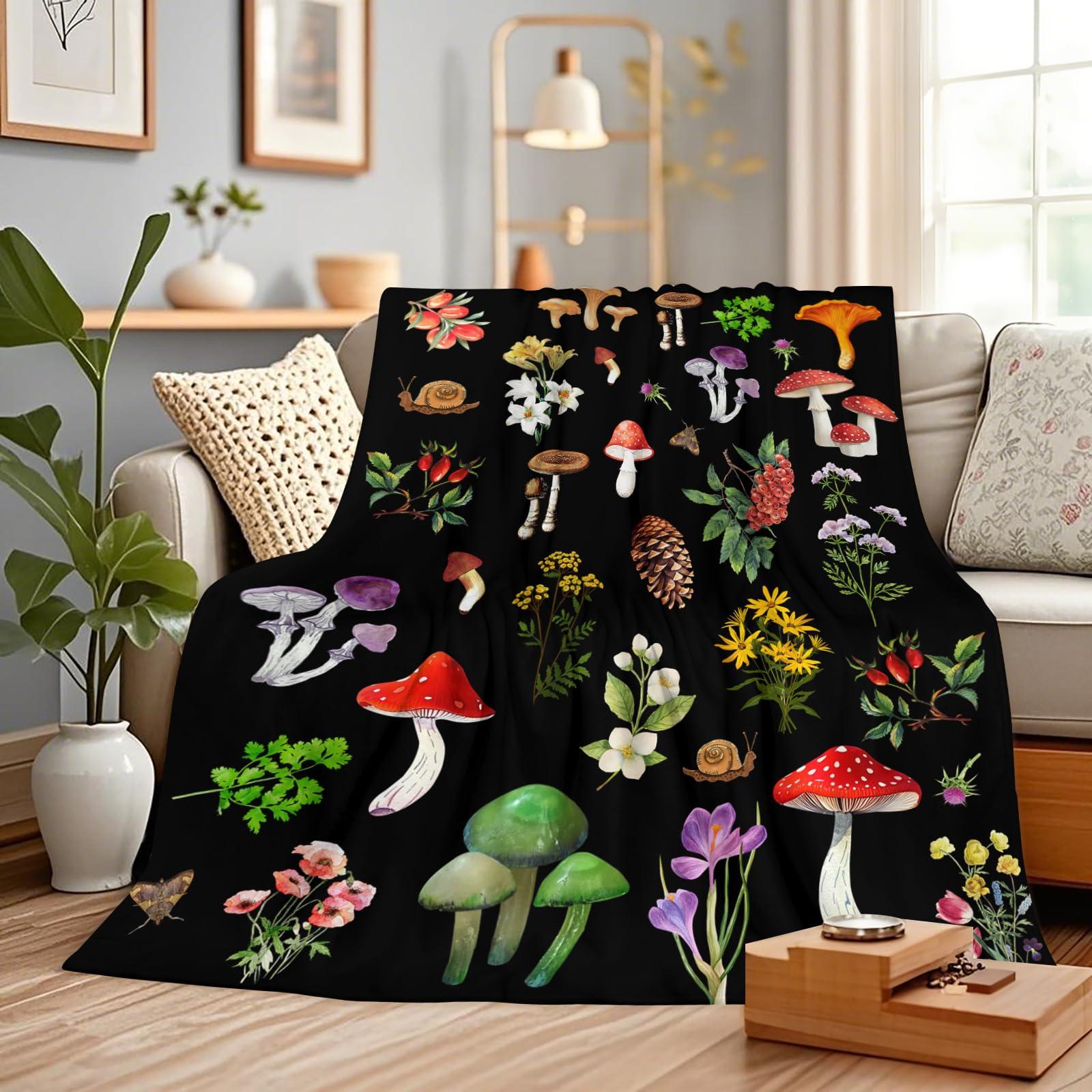 Gelasgo Mushroom Plants Throw Blanket Ultra Soft Flannel Blanket - Image 2