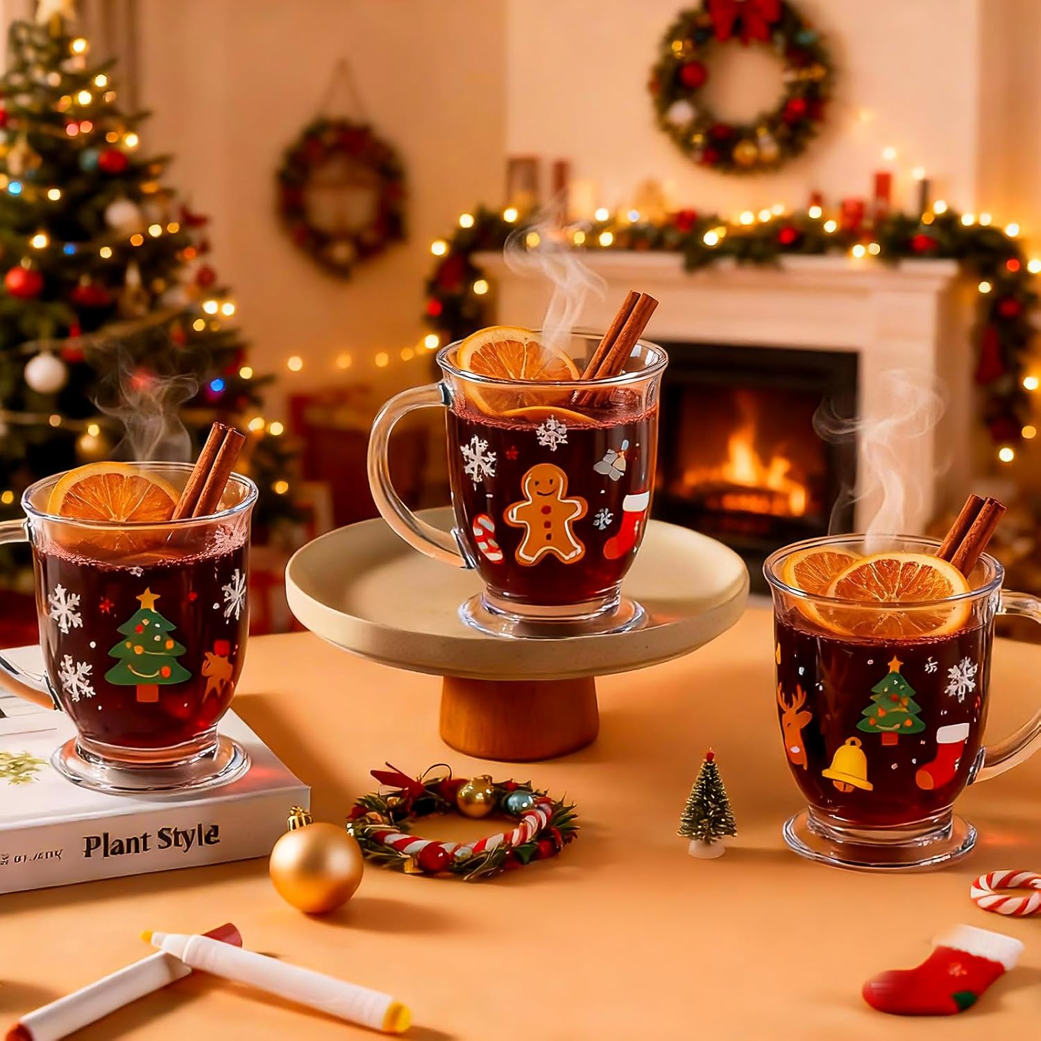 6 Sets Glass Coffee Mugs Paint a Mug Kit Christmas Gifts for Adults with Handles for Hot Beverages Personalized Paintable Custom Design Paint Your Own Mugs with DIY Markers - Image 7