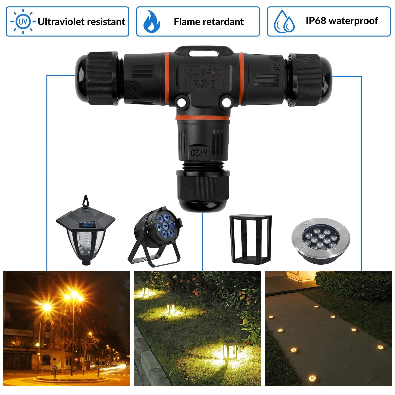 HIMOMO Kabelverbinder Wasserdicht IP68, kabelverbinder t form wasserdicht 3 polig, 3-Wege Erdkabel Verbinder Ø3-12mm Kabeldurchmesser für Garten, Outdoor (10 pcs)