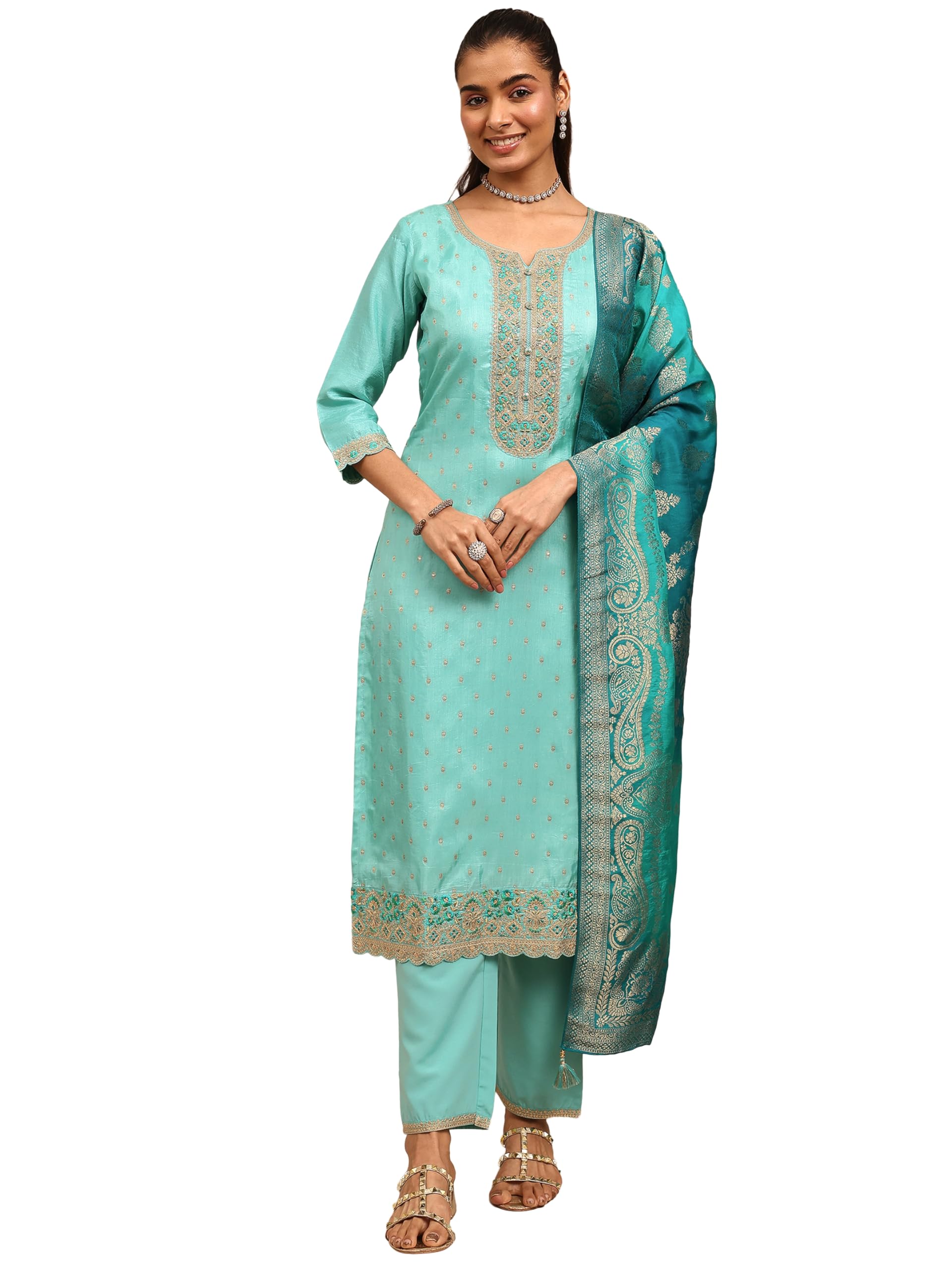 libas Embroidered Silk Blend Straight Kurta With Trousers and Dupatta | ethnic wear | bridal suit | wedding dress | occasion wear-picture-12